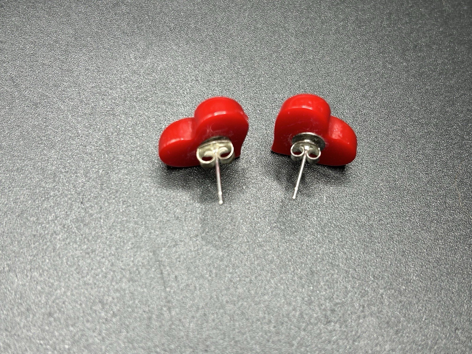 Puffy Heart Pierced Earrings Stud Red Acrylic Valentine Love Retro Cute Jewelry