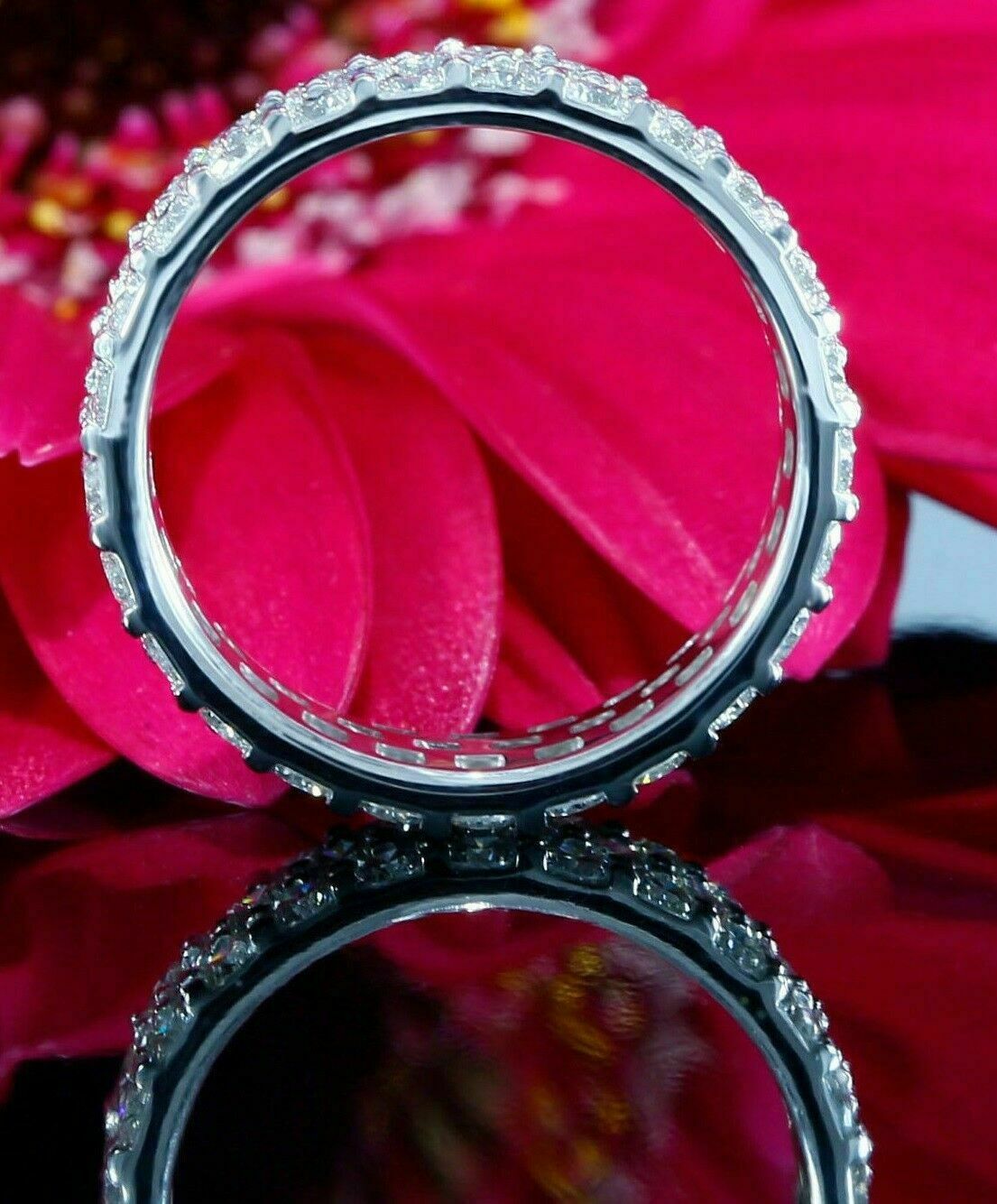 4Ct Round Cut Simulated Diamond Eternity Wedding Band Ring 14k White Gold Over
