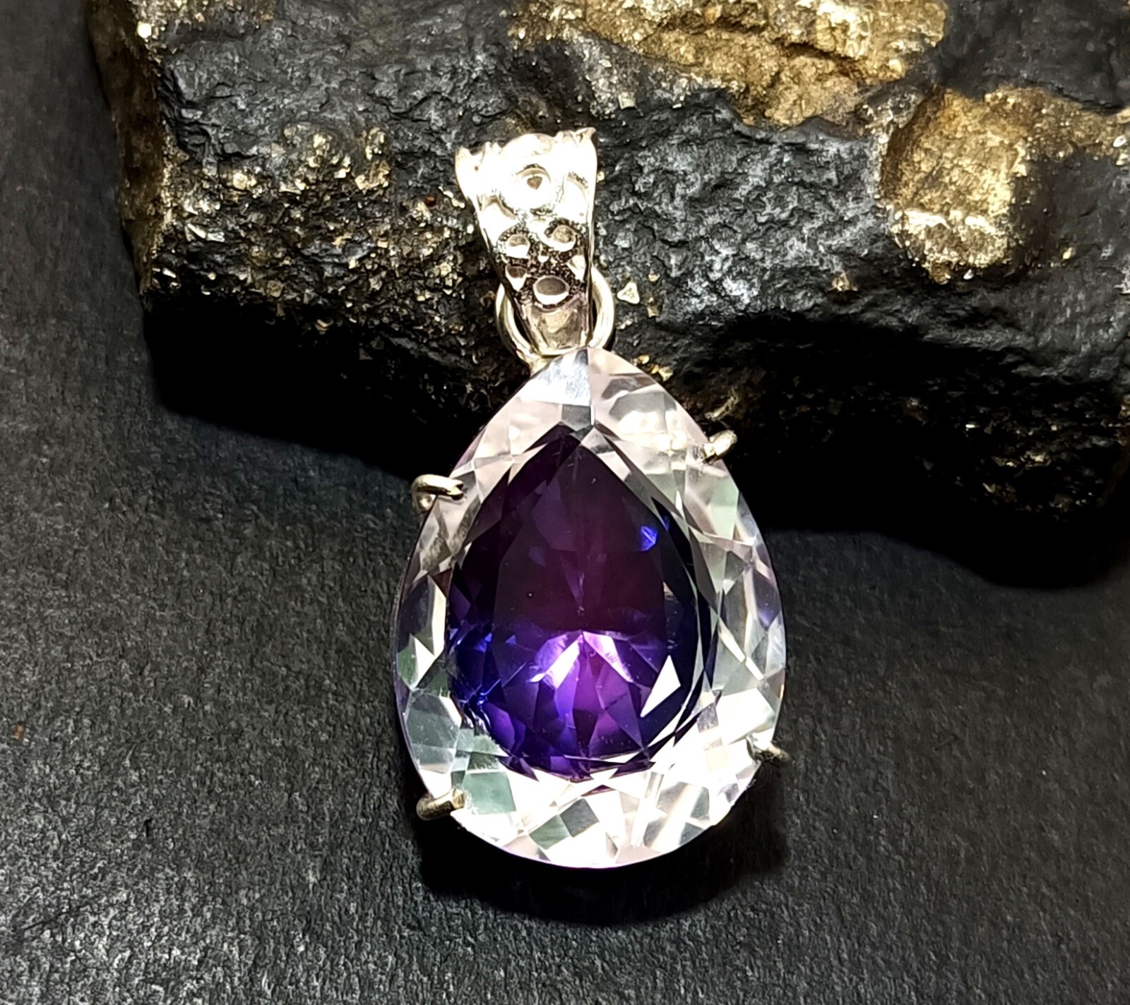 Bi-Color Rare Pitambari Sapphire Pear Natural 58.25 Ct 925 Silver Pendant Gem