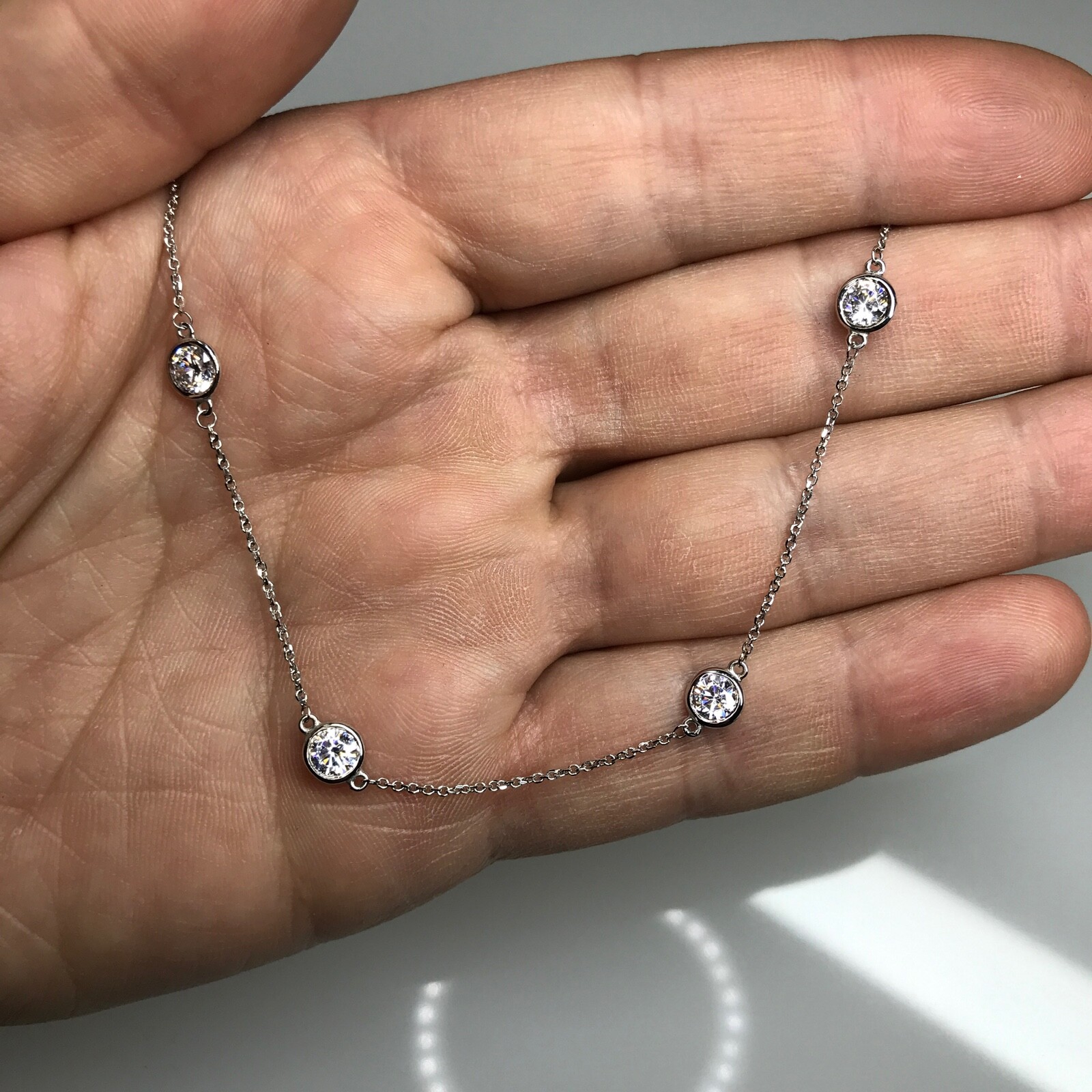3 TCW Man Made Diamond By The Yard Station Necklace 14k 16″, 18″, 20″
