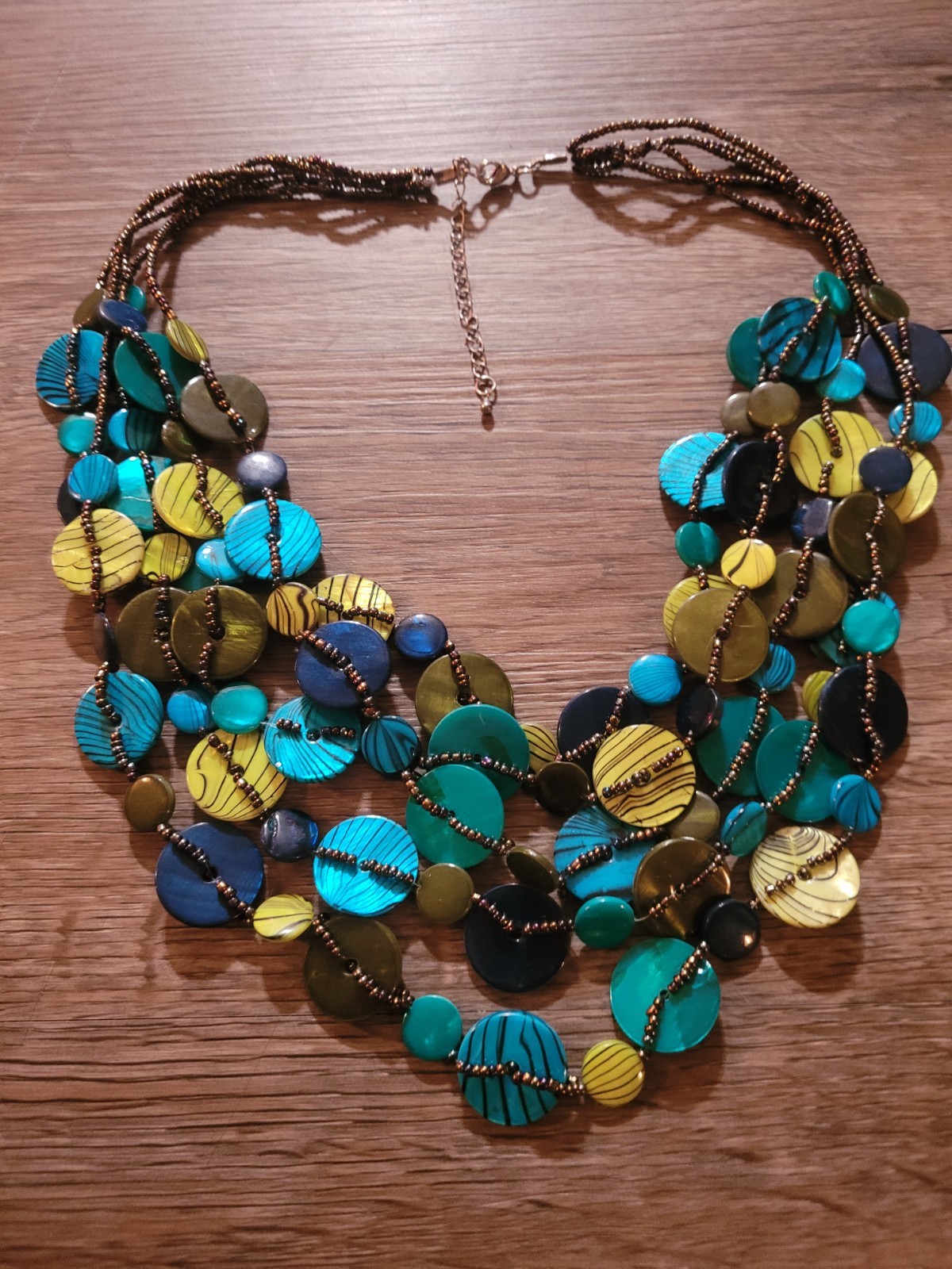 Multi Strand Dyed Shell Beaded Necklace Boho Beach Coastal Summer Western Style