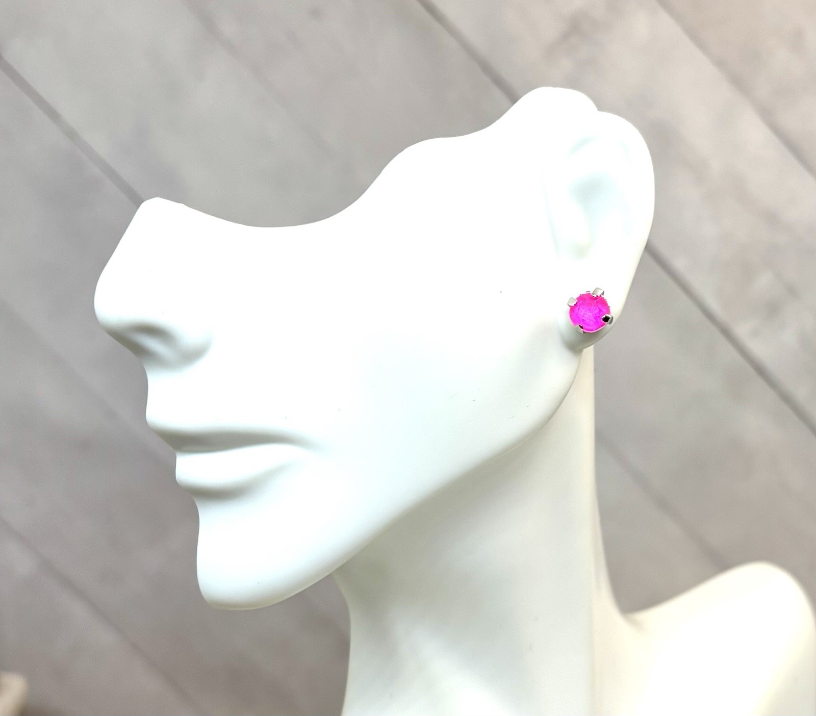 6mm Neon Pink Stud Shiny Silver Plated Cup Chain Earrings