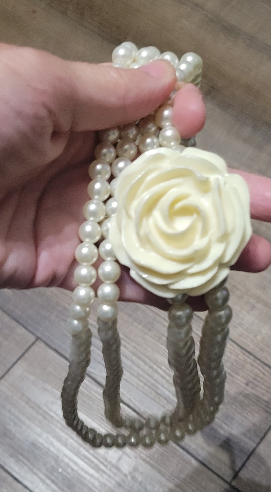 Faux Pearl Double Strand Necklace With Flower 35 In Beautiful