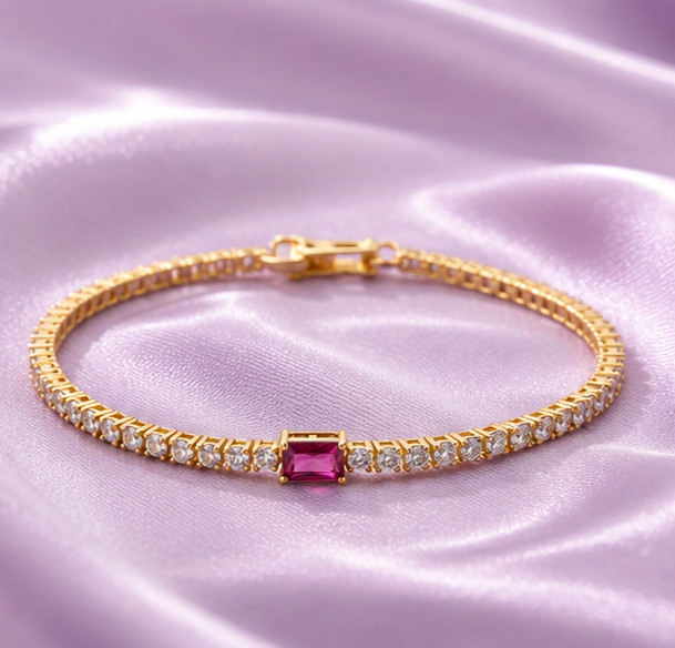 7ct Emerald Cut Simulated Ruby Anniversary Tennis Bracelet 14KYellow Gold Plated