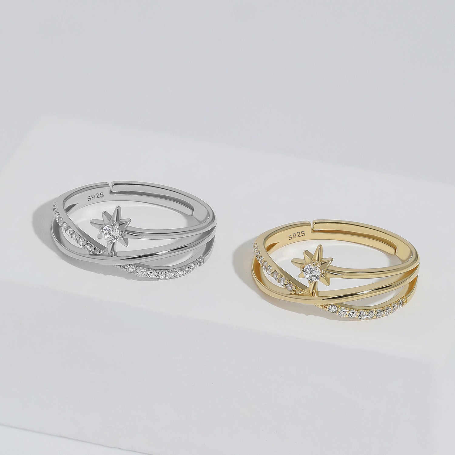 Meissa North Star Ring S925 Silver Stackable Open Band Rings Celestial Jewelry
