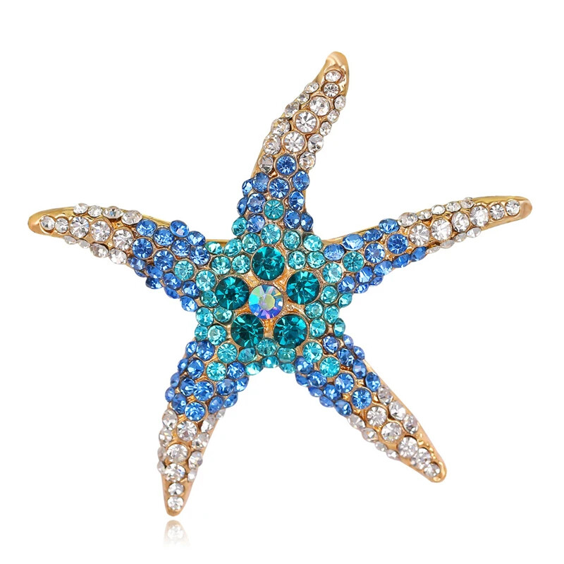 Elegant Rainbow Crystal Starfish Brooches Alloy Rhinestone Animal Pins
