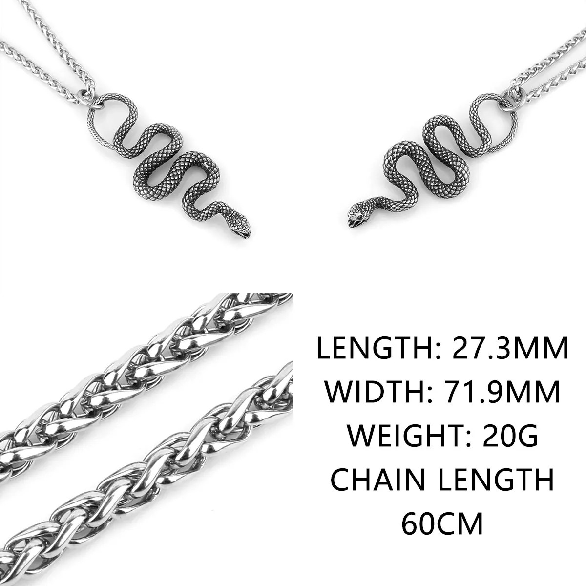 Stainless Steel Animal Snake Pendant Men Women Gothic Punk Hip Hop Handmade