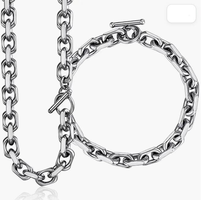 8mm Stainless Steel Cable Rolo Link Chain Jewelry Set for Men Necklace Bracelet