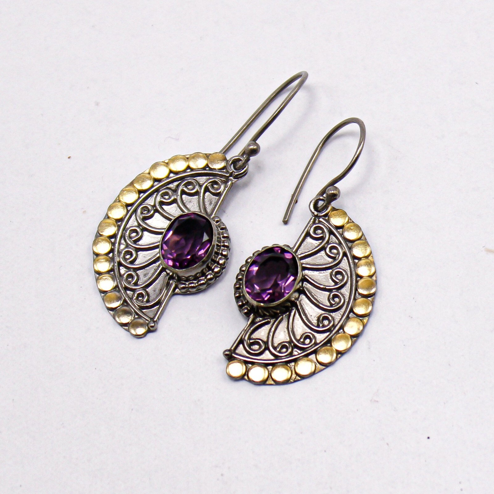 African Amethyst Gemstone Earrings 925 Silver Handmade Oxidized Jewelry 1.95″