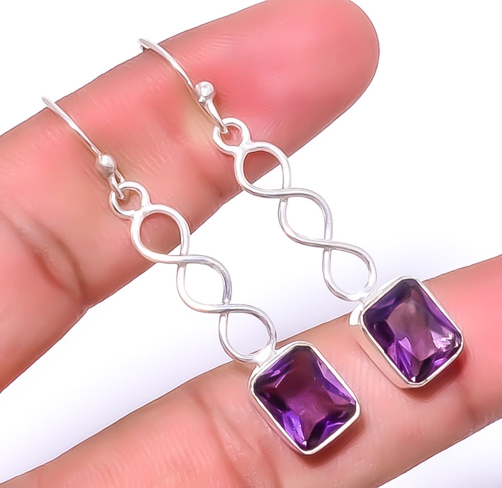 Amethyst Gemstone 925 Silver Plated Spiral Earring 1.79″ T73