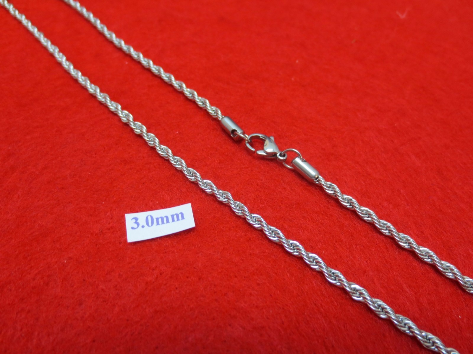 16″-30″ 3 MM STAINLESS STEEL SILVER ROPE CHAIN SILVER NECKLACE- USA SELLER