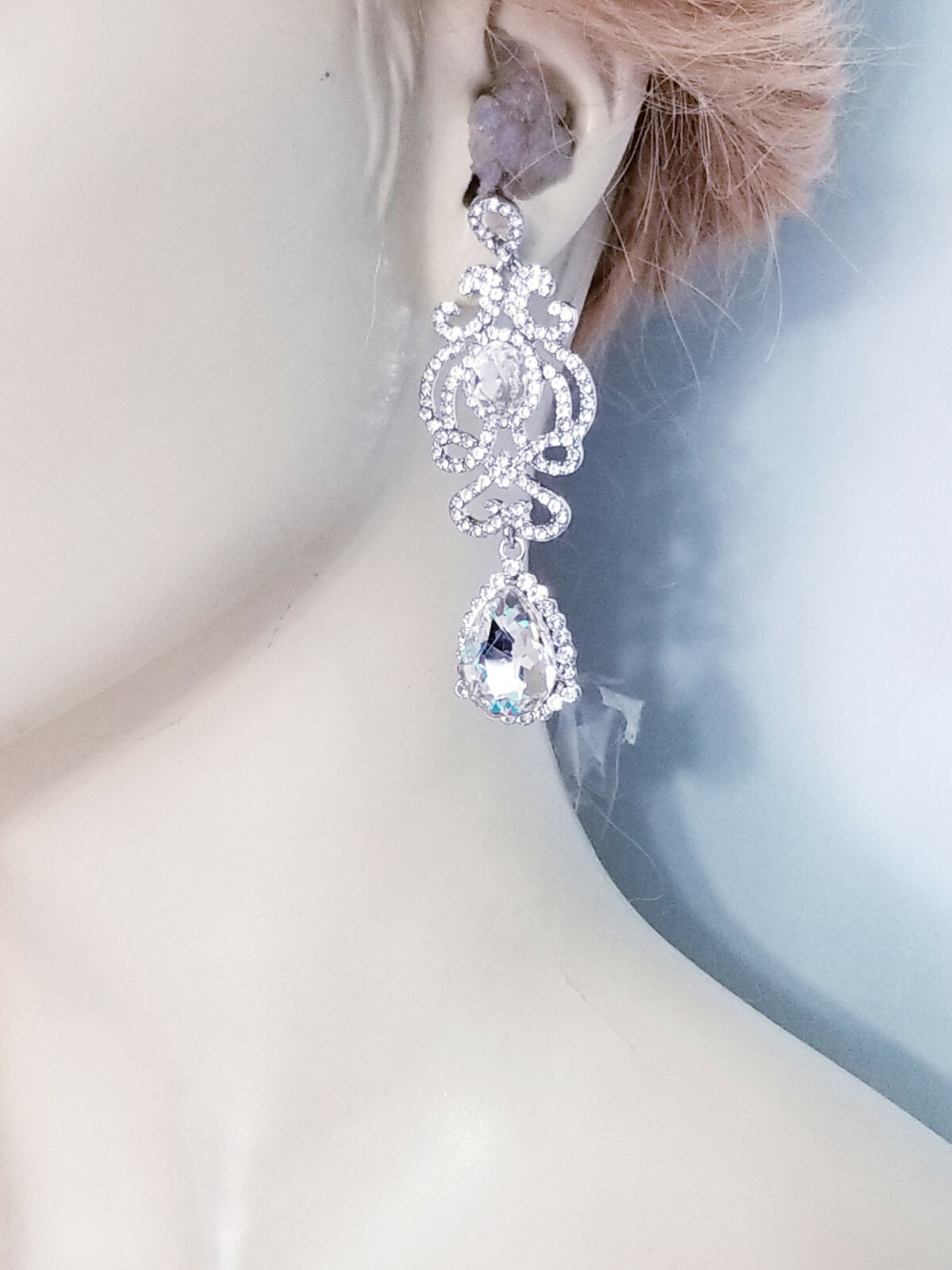 Chandelier Earrings Rhinestone Austrian Crystal 3.1 in Clear