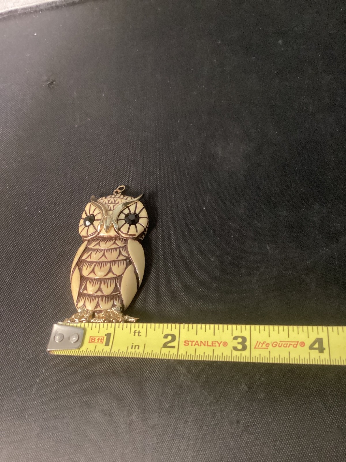 Faux Ivory Owl Pendant Rhinestone Wisdom Figure Woodland Nature