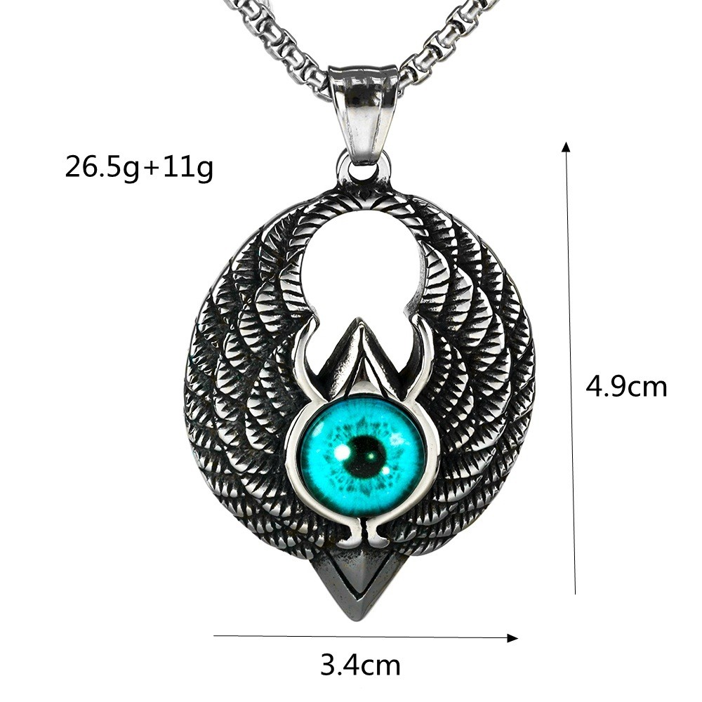 Stainless Steel Devil’s Eye Pendant Hawk Eagle Blue Gemstone Necklace Pendant