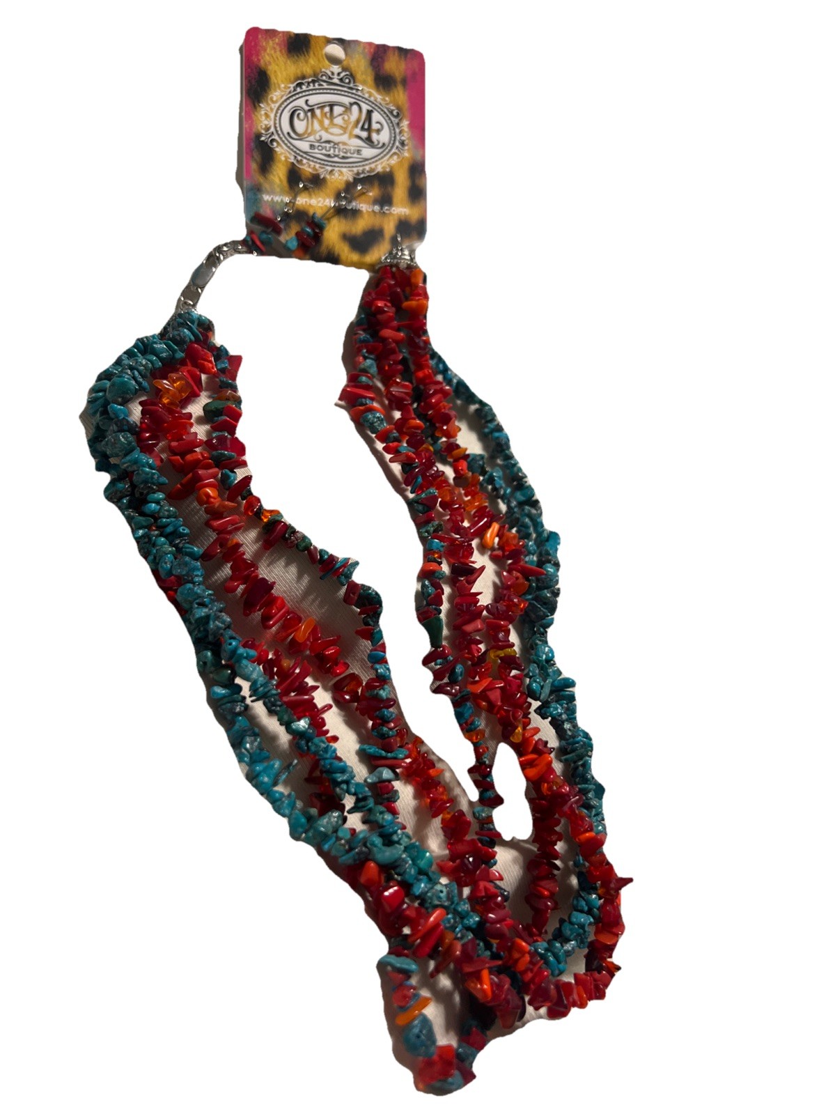 Blue And Red Stone Statement Necklace And Earing Set