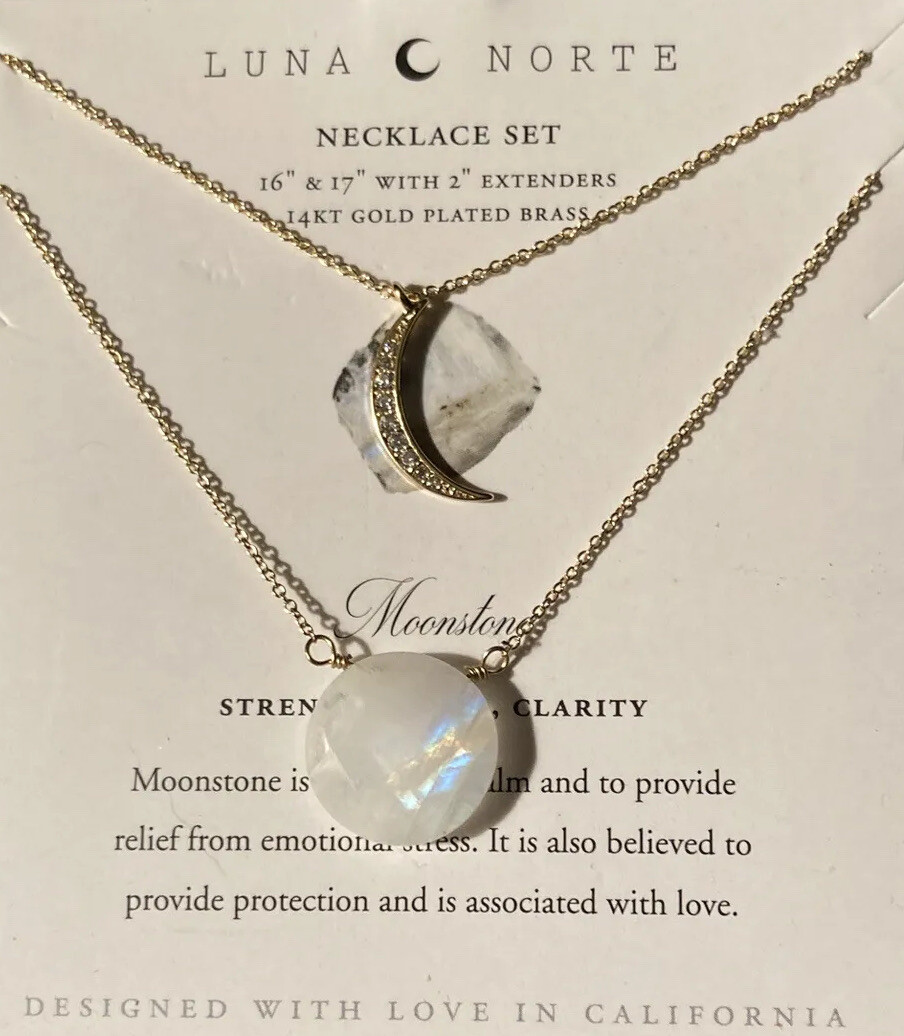 Luna Norte Moonstone 14KT Plated Brass Necklace~Strength~Hope~Clarity~ NIB!