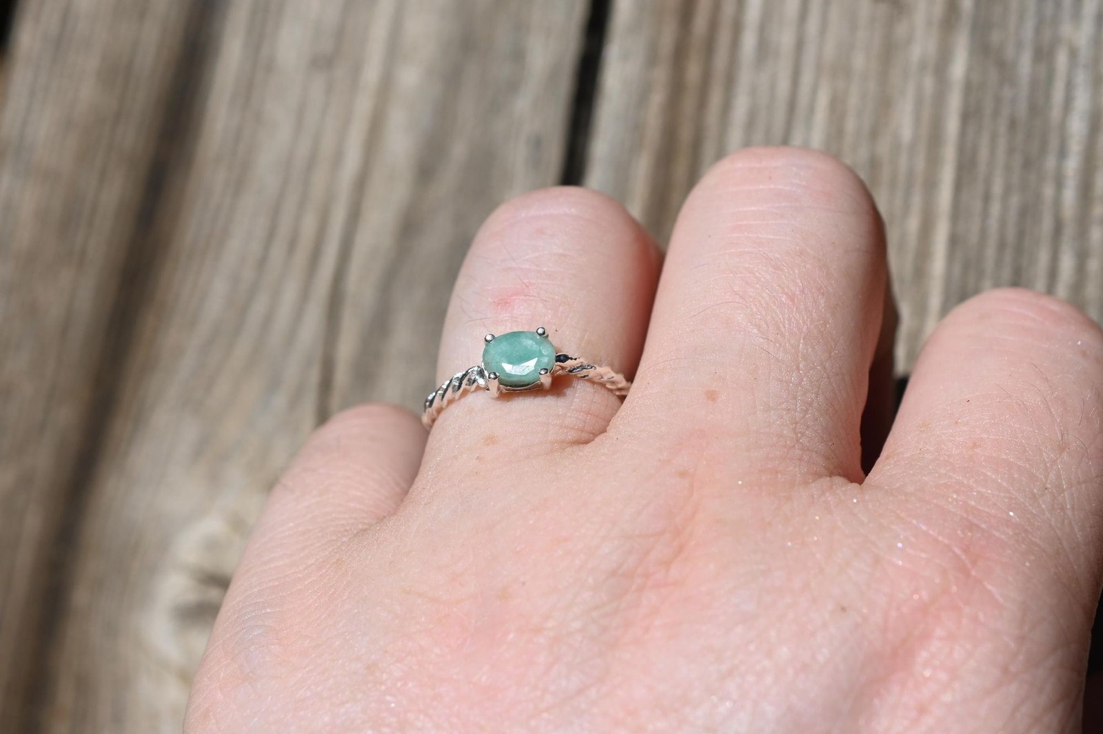 Emerald ring in sterling silver size 7.75, 8, 8.25, 8.5, 8.75