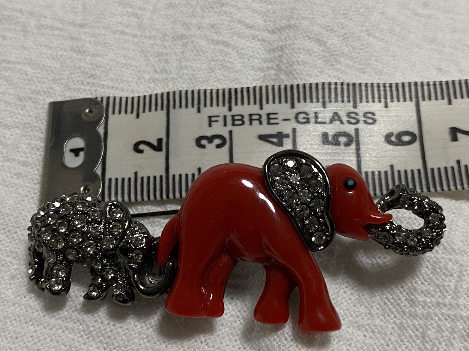 MARION GODART Paris Broche Éléphant Brooch Rouge Small Red Resin Rhinestone VTG