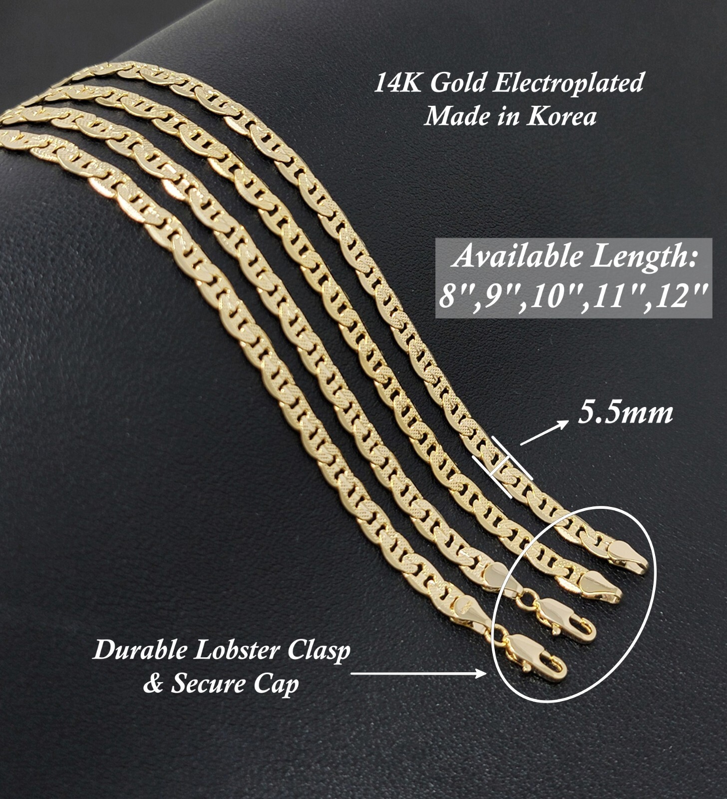 Ankle Bracelet for Women Concave Mariner Chain Anklet 9″,10″,11″,12″ Small-Plus