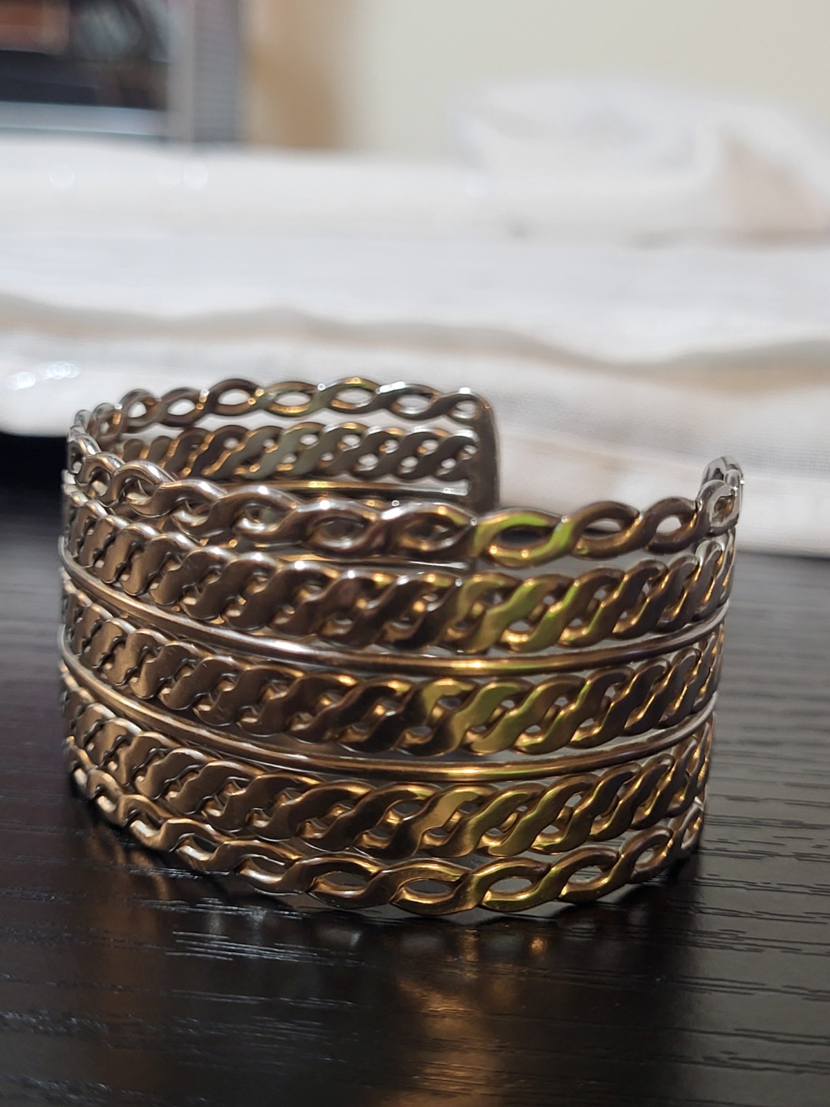 Silver Tone Chain Open Cuff Bangle Bracelet Women’s 7 inch Adjustable Jewelry