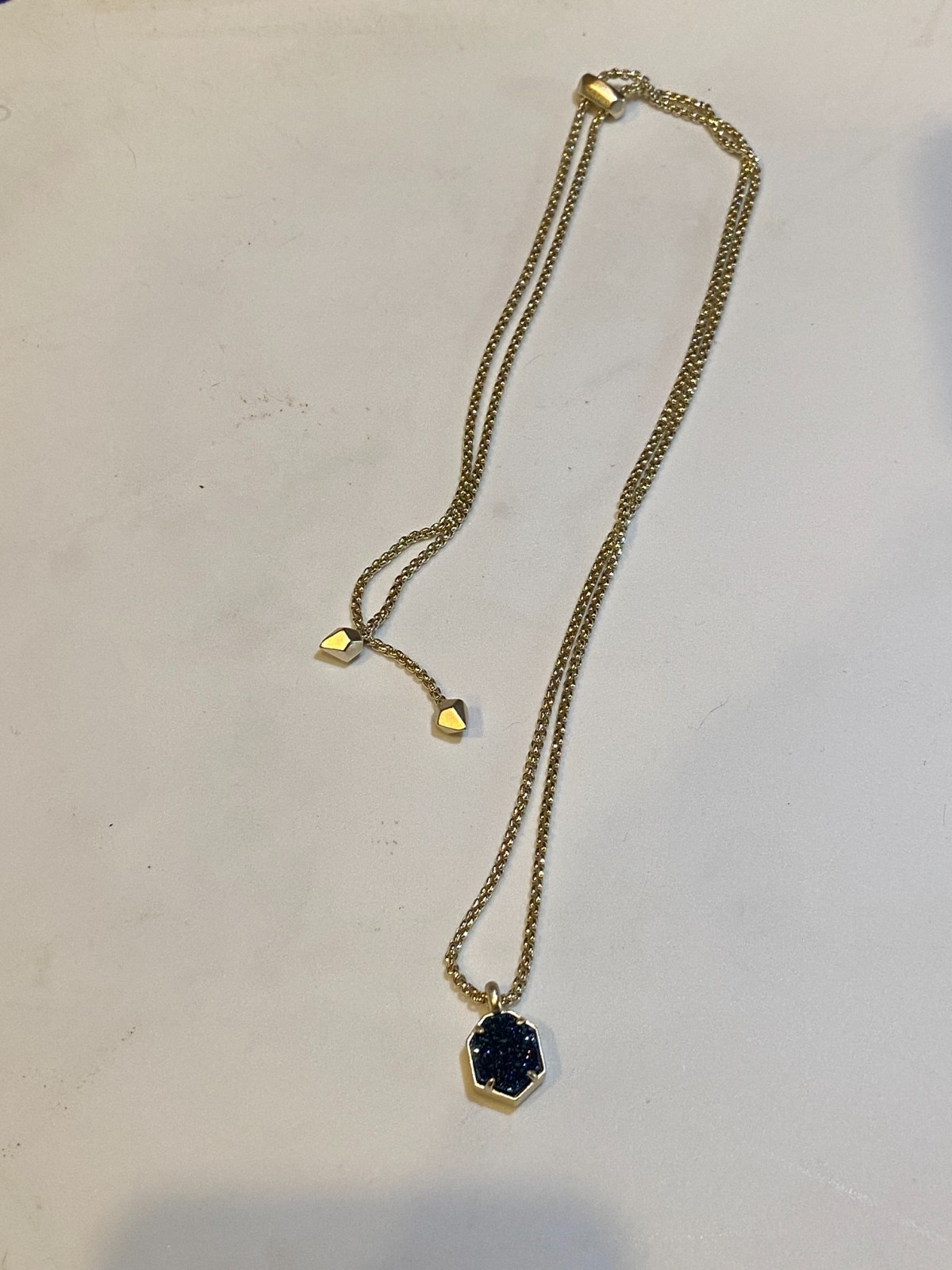 Kendra Scott Teo Long Adjustable Pendant Necklace – Gold & Navy Blue Drusy
