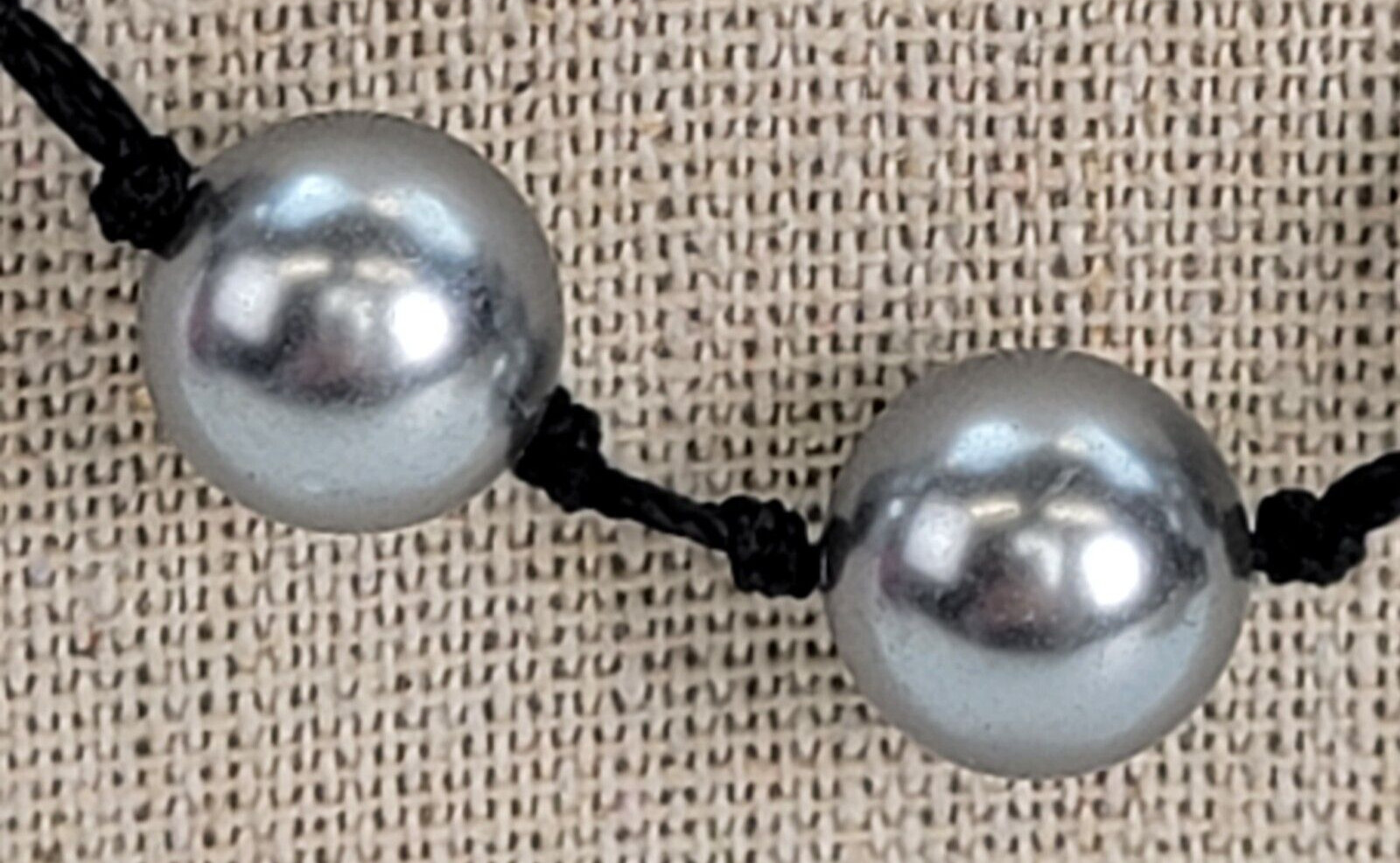 Dominique Cohen DOM Metallic Gray Glass Ball Bead Necklace Hand Knotted 21 in