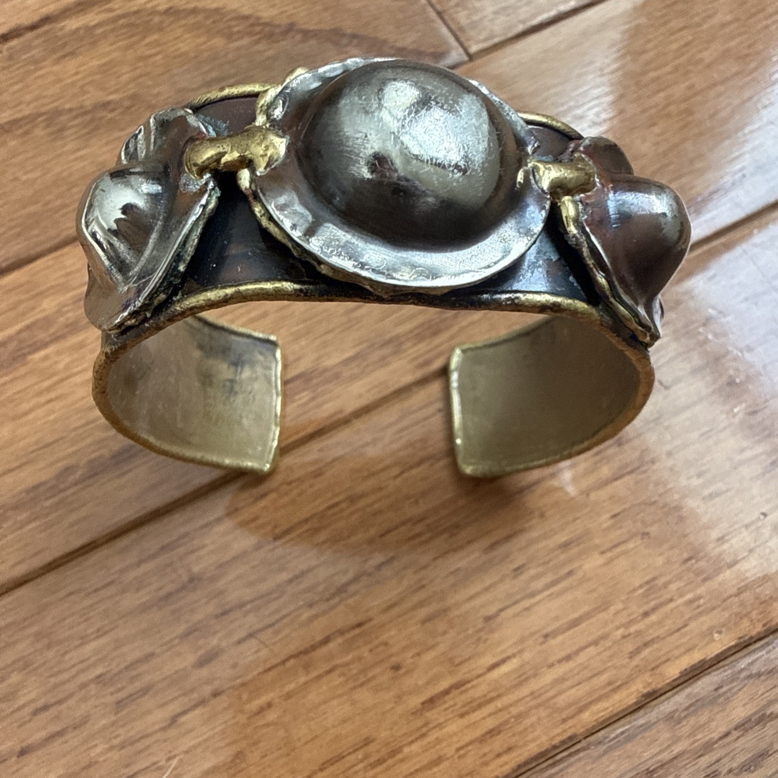 Metal Cuff Bracelet Artsy Looking; Unsure Of Metal Types