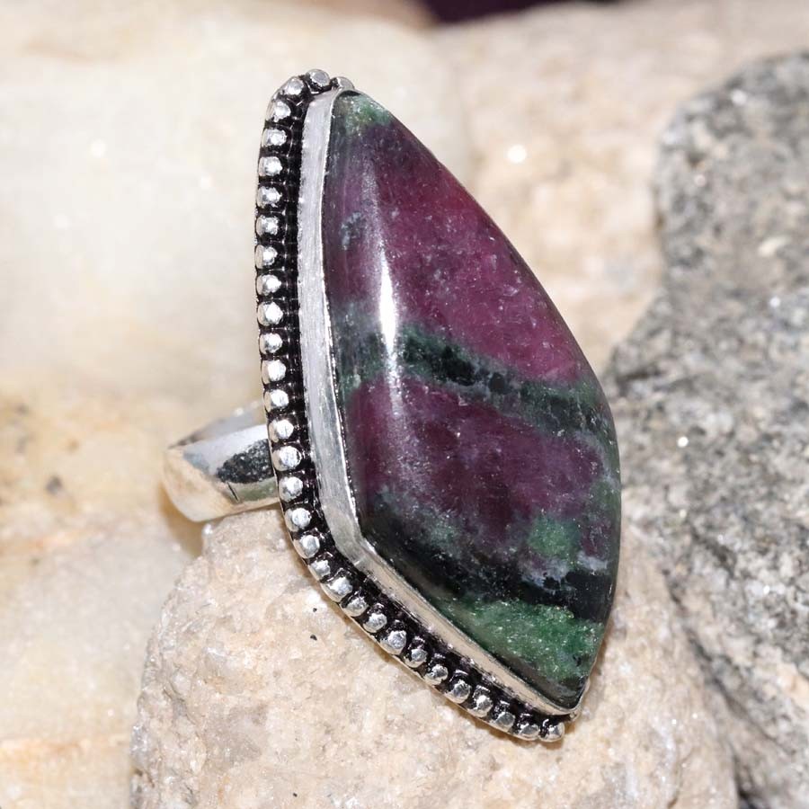 925 Silver Plated Ruby In Zoisite Ring US 5 Festival Ready Jewelry Trendy GW