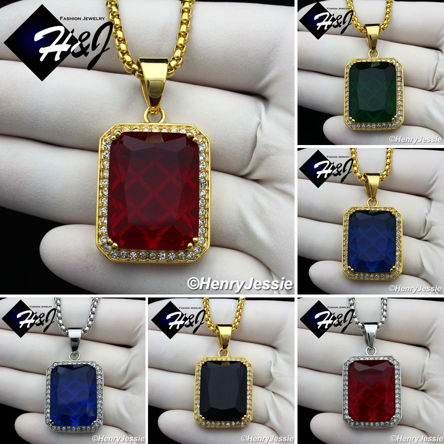 18″-36″Stainless Steel 3mm Silver/Gold Plated Box Chain Rhinestone Pendant*P103