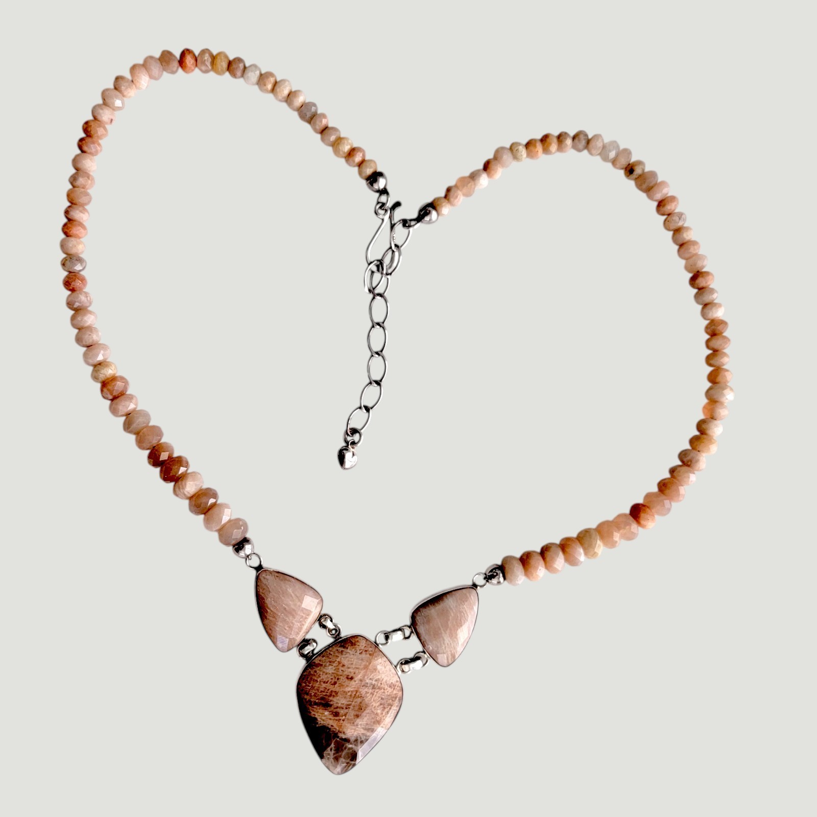 Jay King Sunstone Necklace Sterling Silver Peach Beaded Pendant Necklace