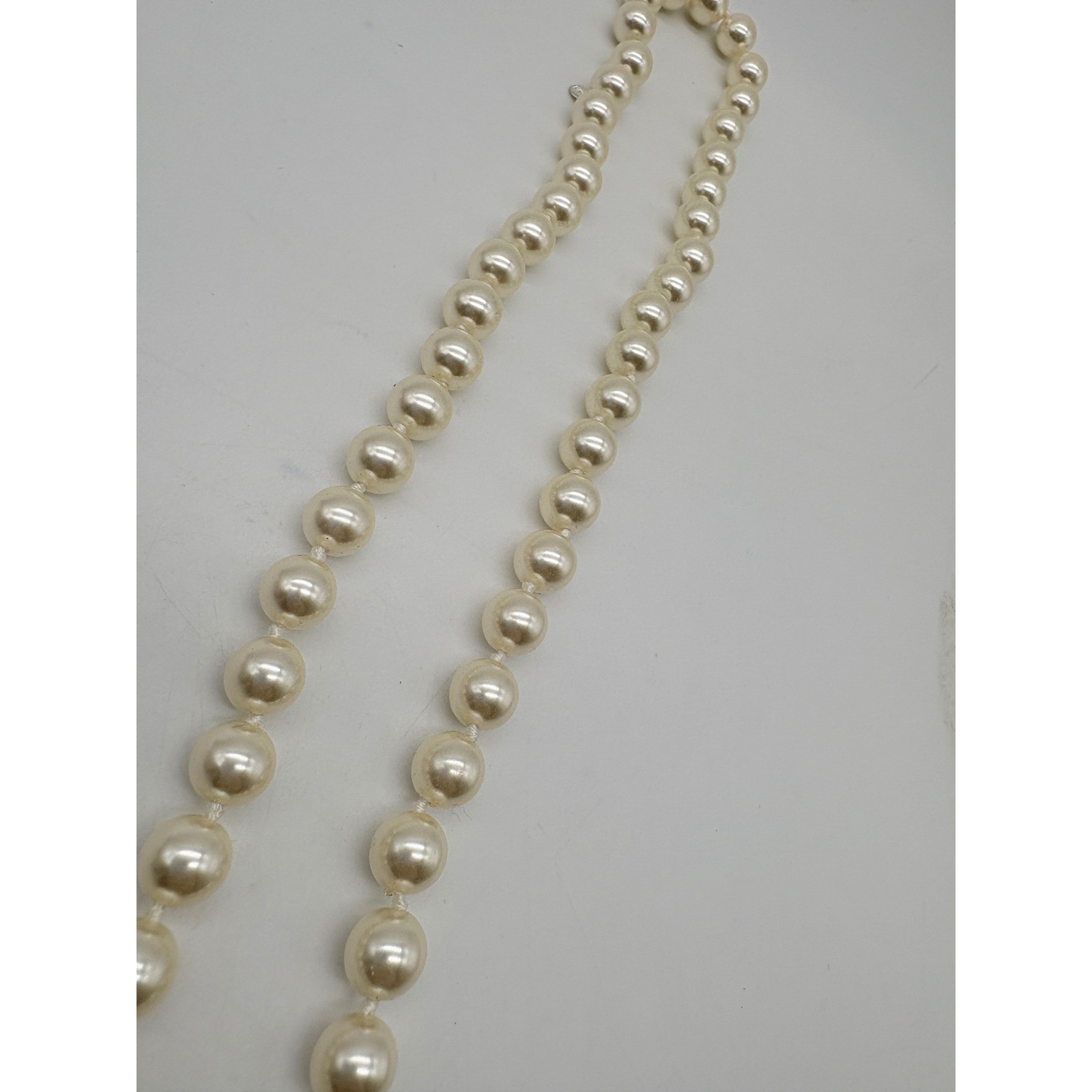 RMN Faux Pearl Strand Necklace Cream Opera Length Hand Knotted 36 Inch