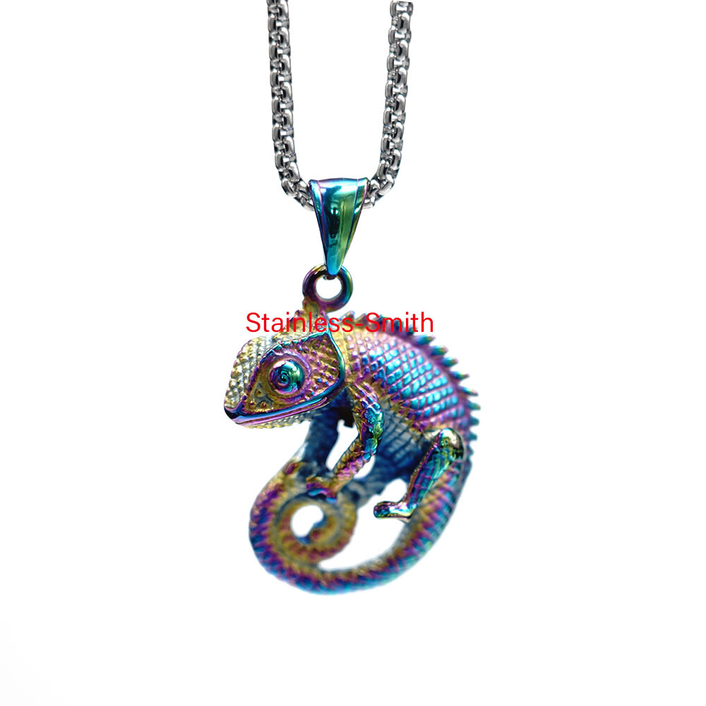 SMITH Kids Womens Stainless Steel Colorful Chameleon Pendant Necklace For Girls