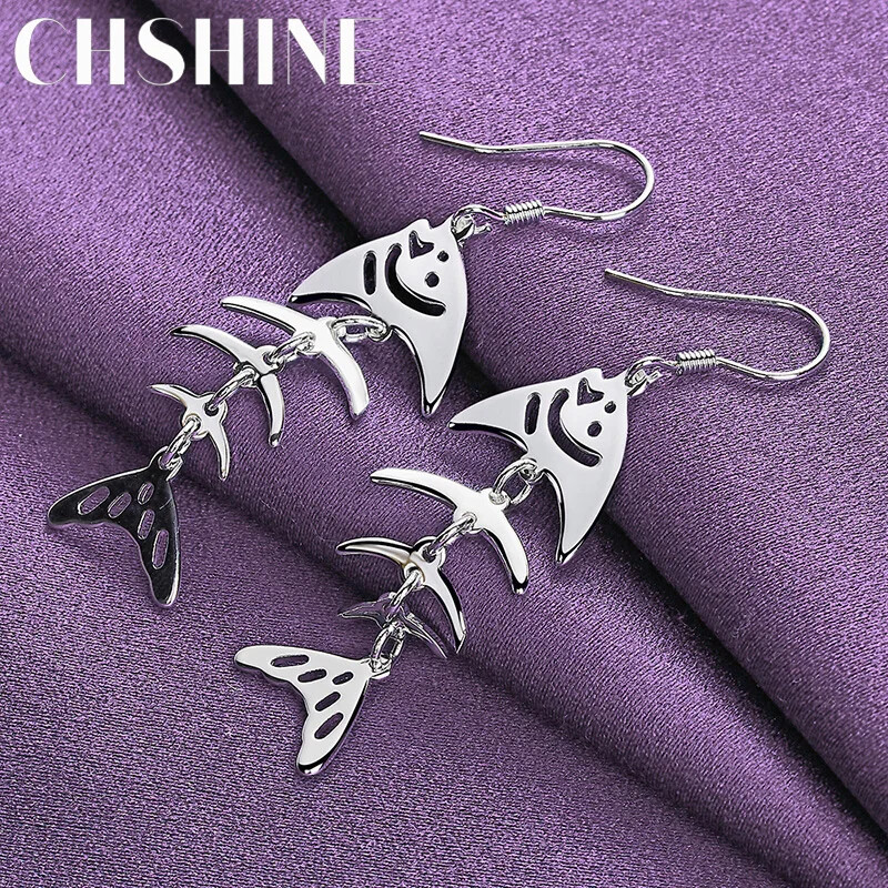 CHSHINE 925 Sterling Silver Fish Skeleton Earrings For Women Charm Jewelry