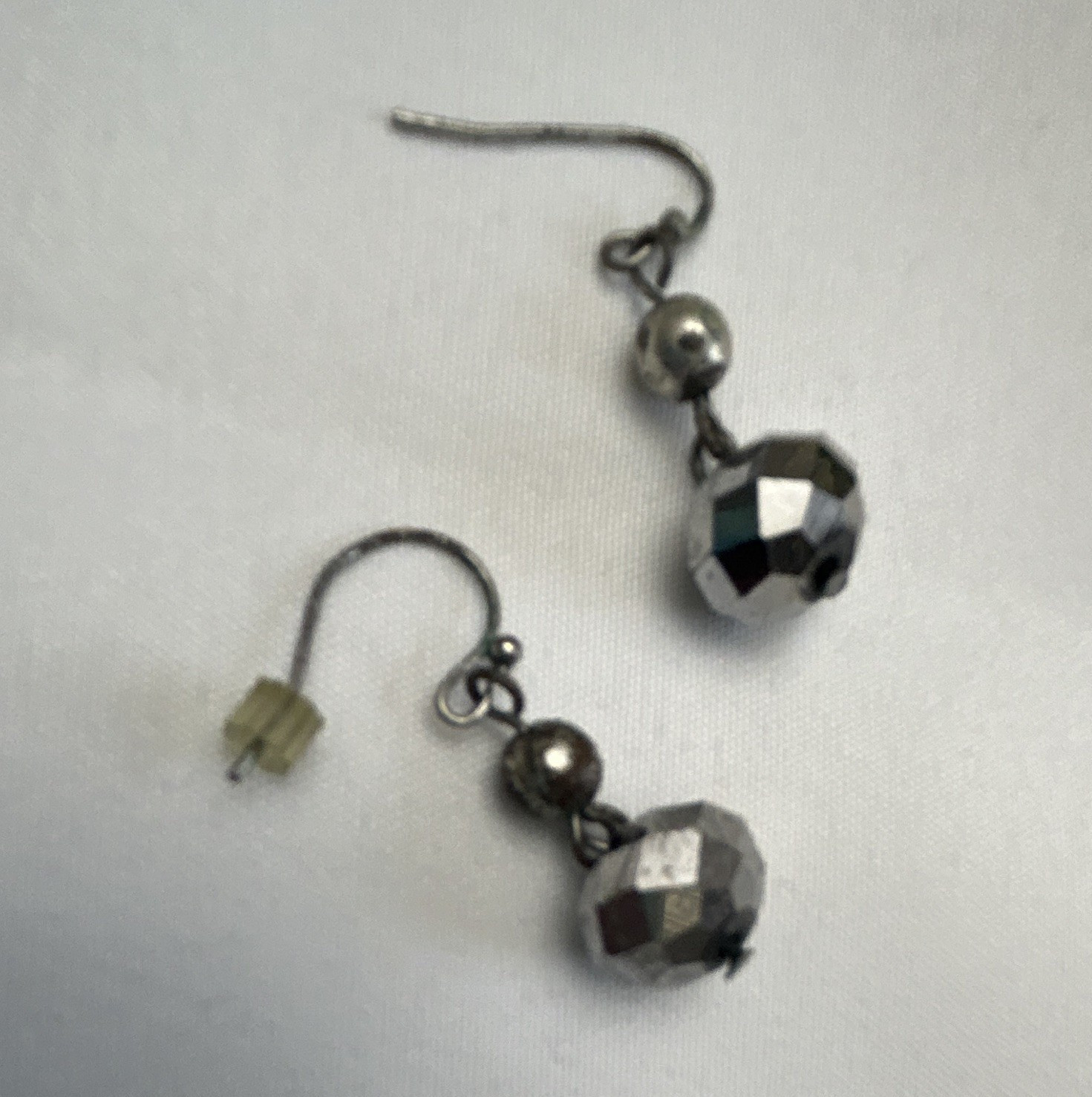 Silver Tone Gray Round Crystal Dangle/Drop Earrings for Lobe, Hook Closure