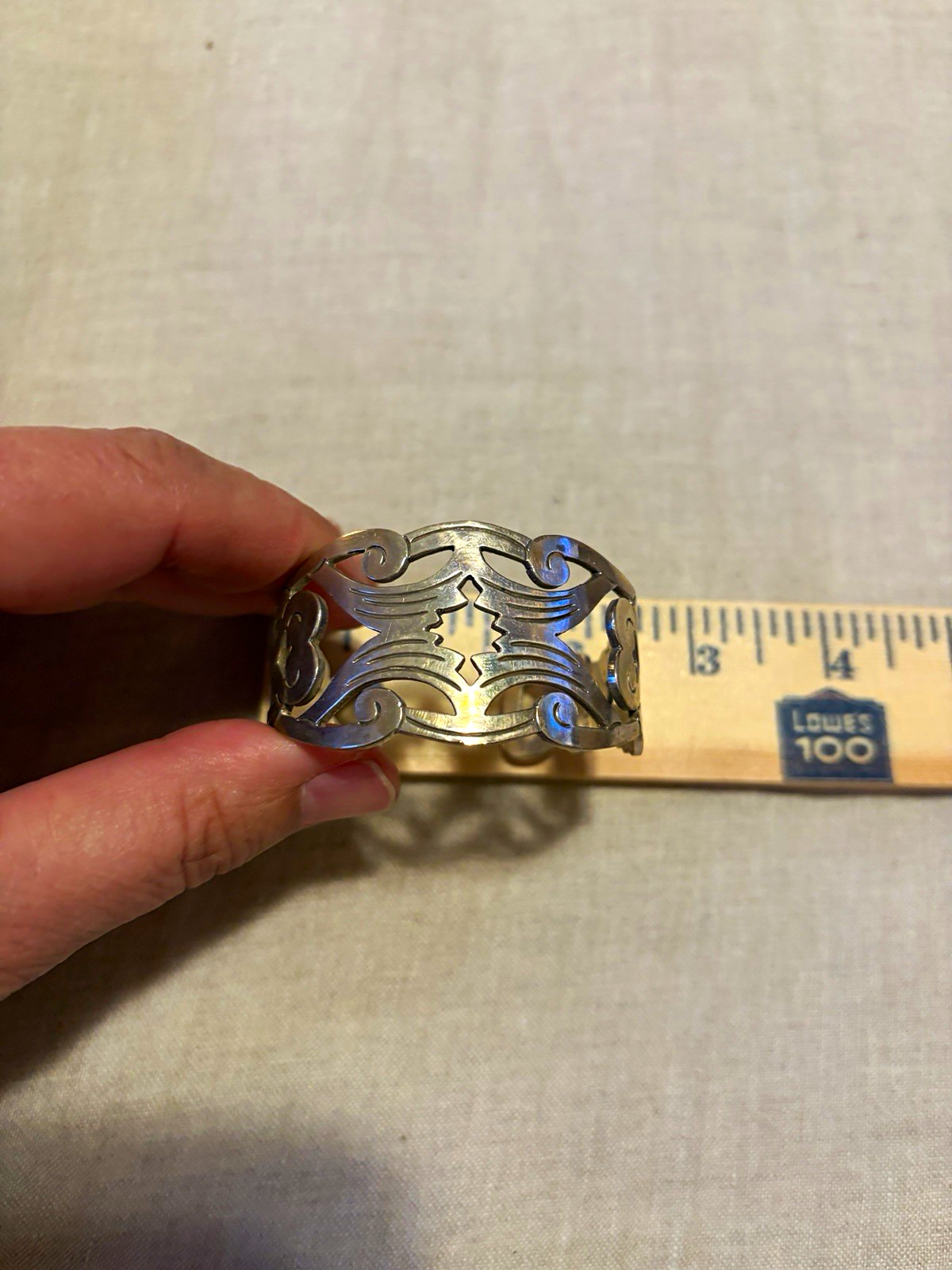 Silver Tone Wide Open Cuff Bracelet Openwork Cutout Scroll Adjustable No Stone