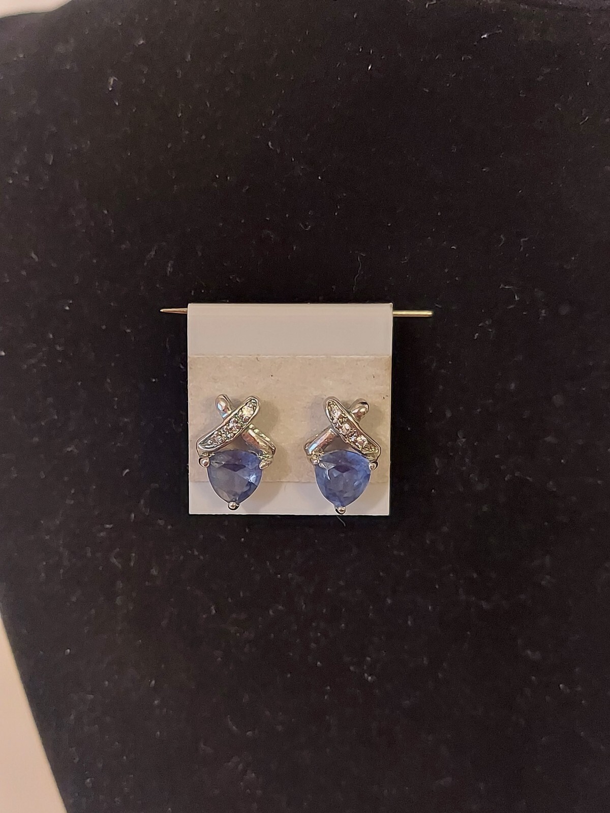 Silver Simulated Tanzanite Cubic Zirconia Pierced Stud Earrings