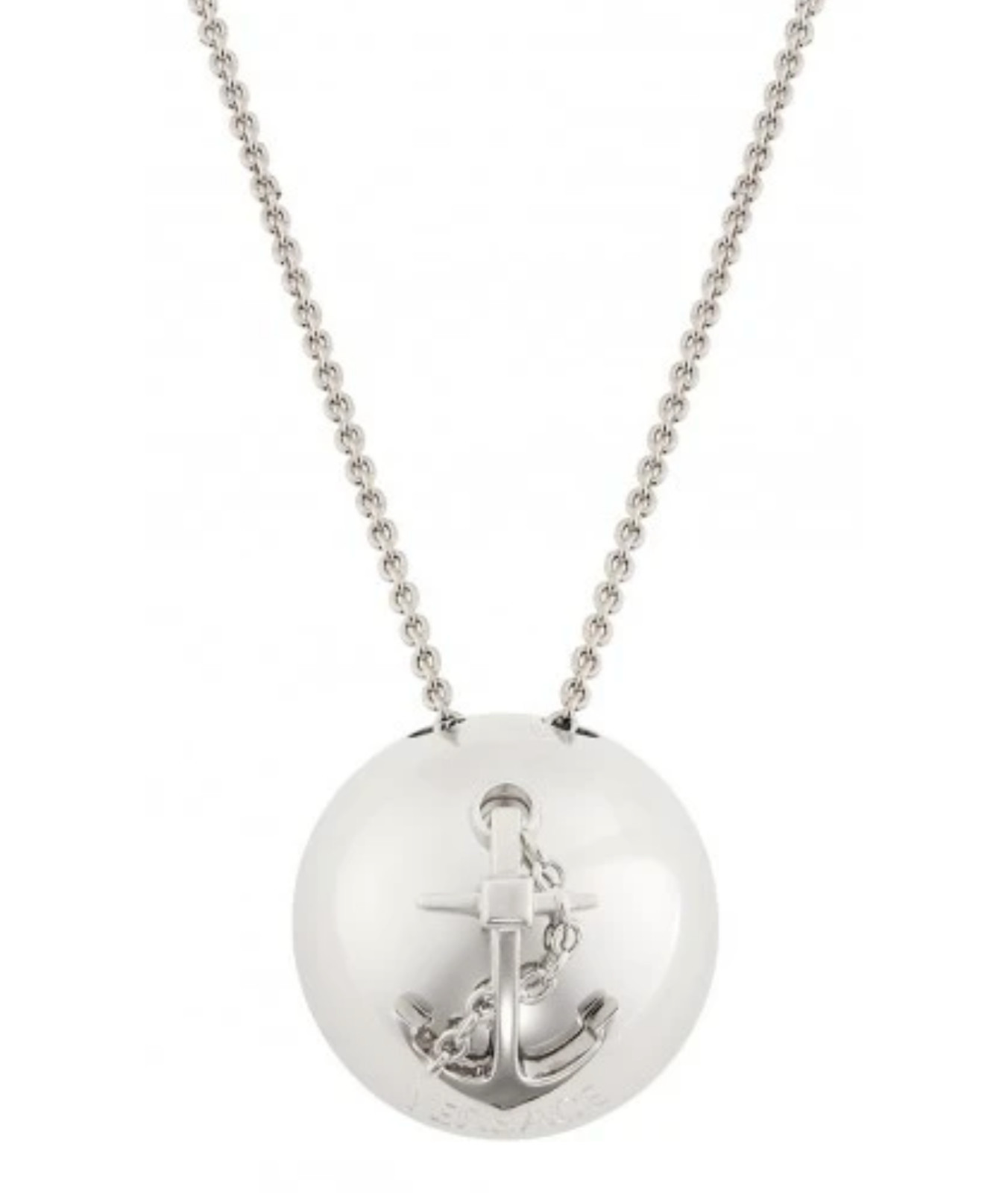 NIB Versace Nautical Anchor Logo Large Silver Sphere Round Pendant Necklace $975