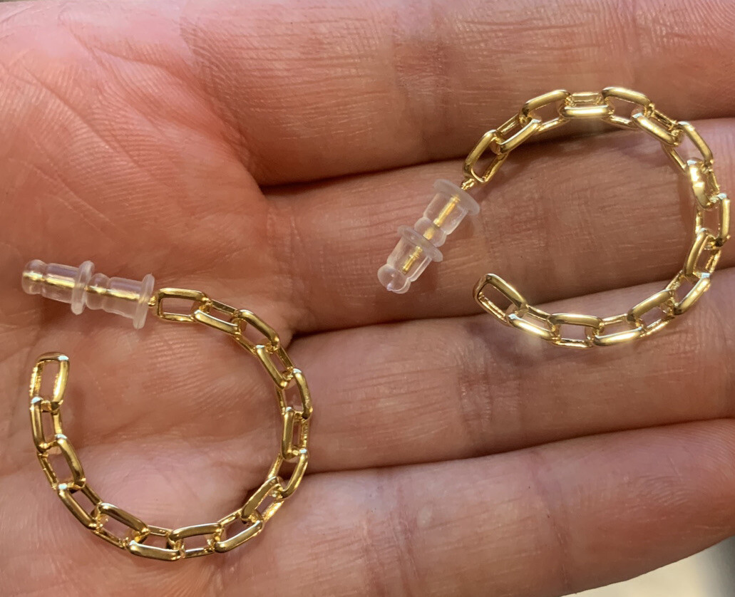 Chain Circle Buckle Hoop Earrings 925 silver, Gold Plated