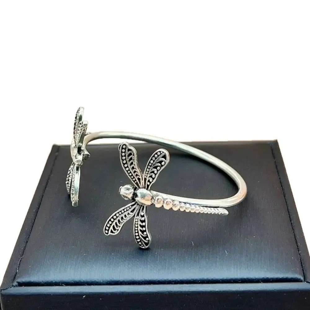 Boho Dragonfly Cuff Bracelet Silver Tone Adjustable Open Bangle Insect Women