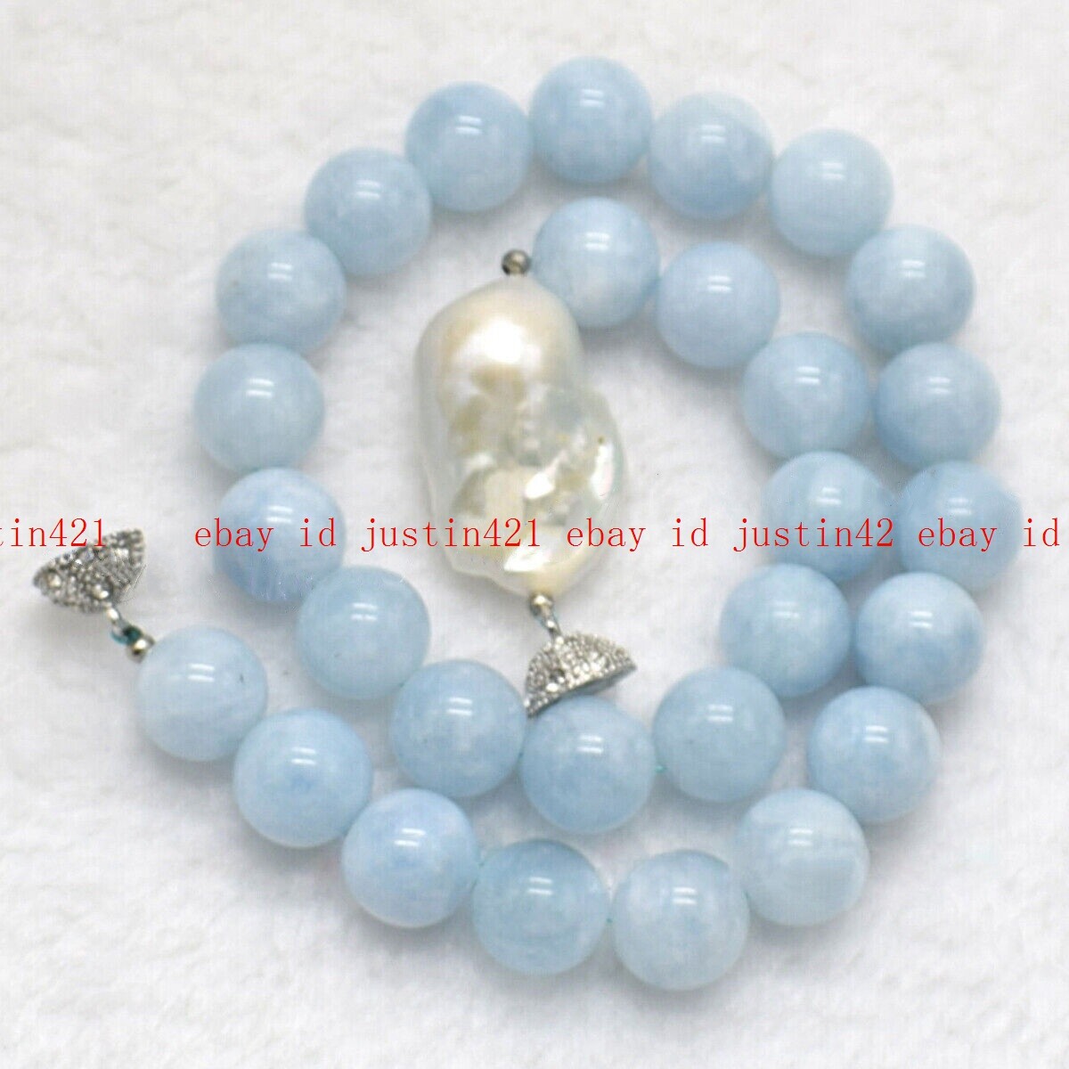 Natural Blue Aquamarine Round Gemstone White Keshi Baroque Pearl Necklace 6-14mm