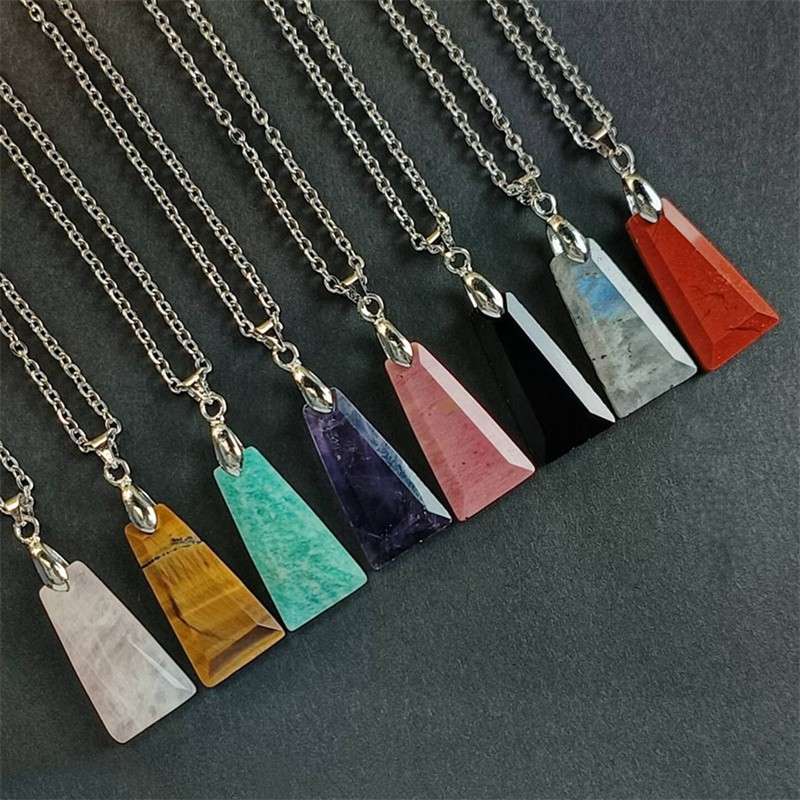 8Strand Faceted Natural Gemstoine Trapezoid stainless steel Necklace 18″ C1147