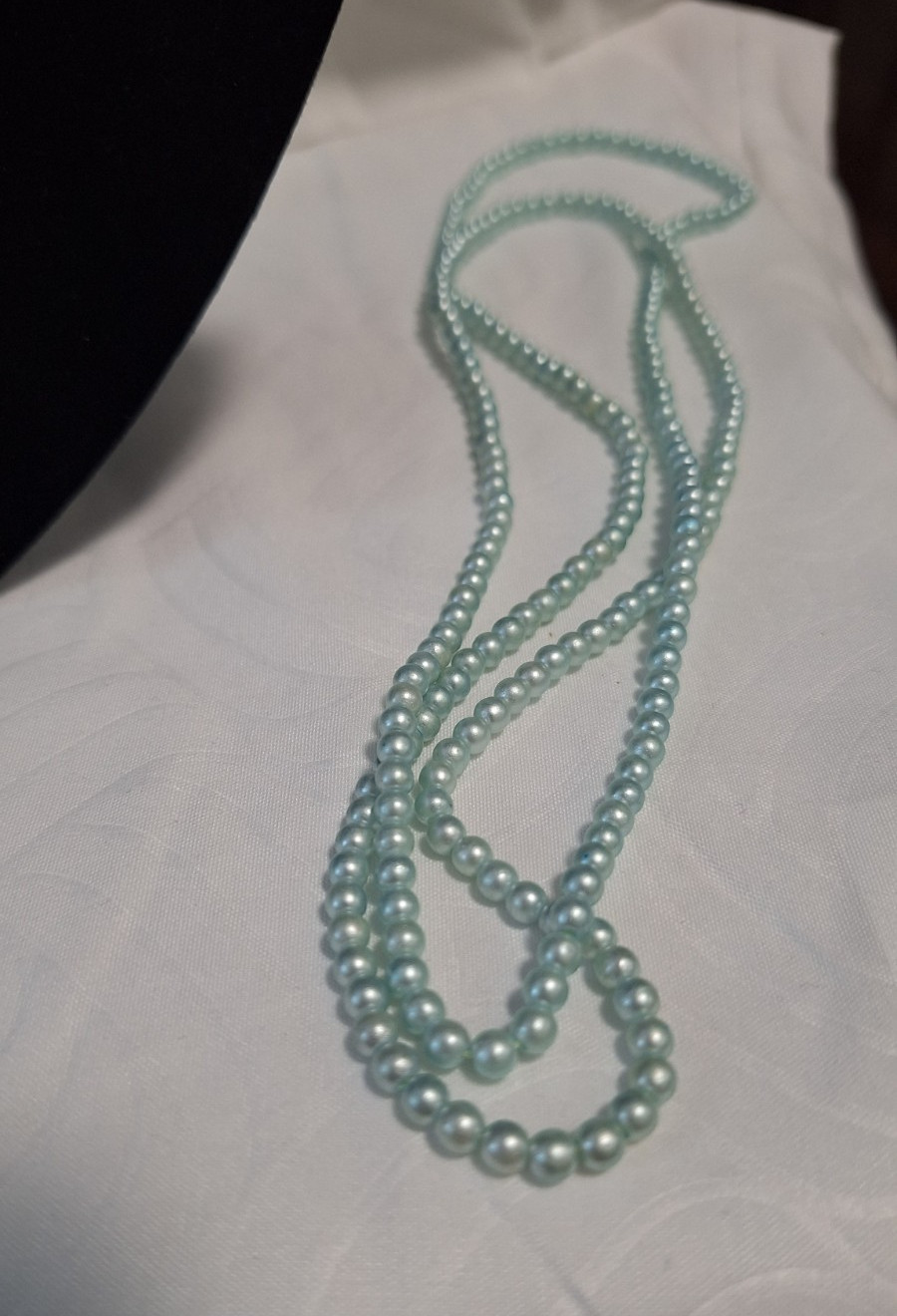 Light Blue Simulated Imitation Pearl Beaded Layered Double Strand Necklace