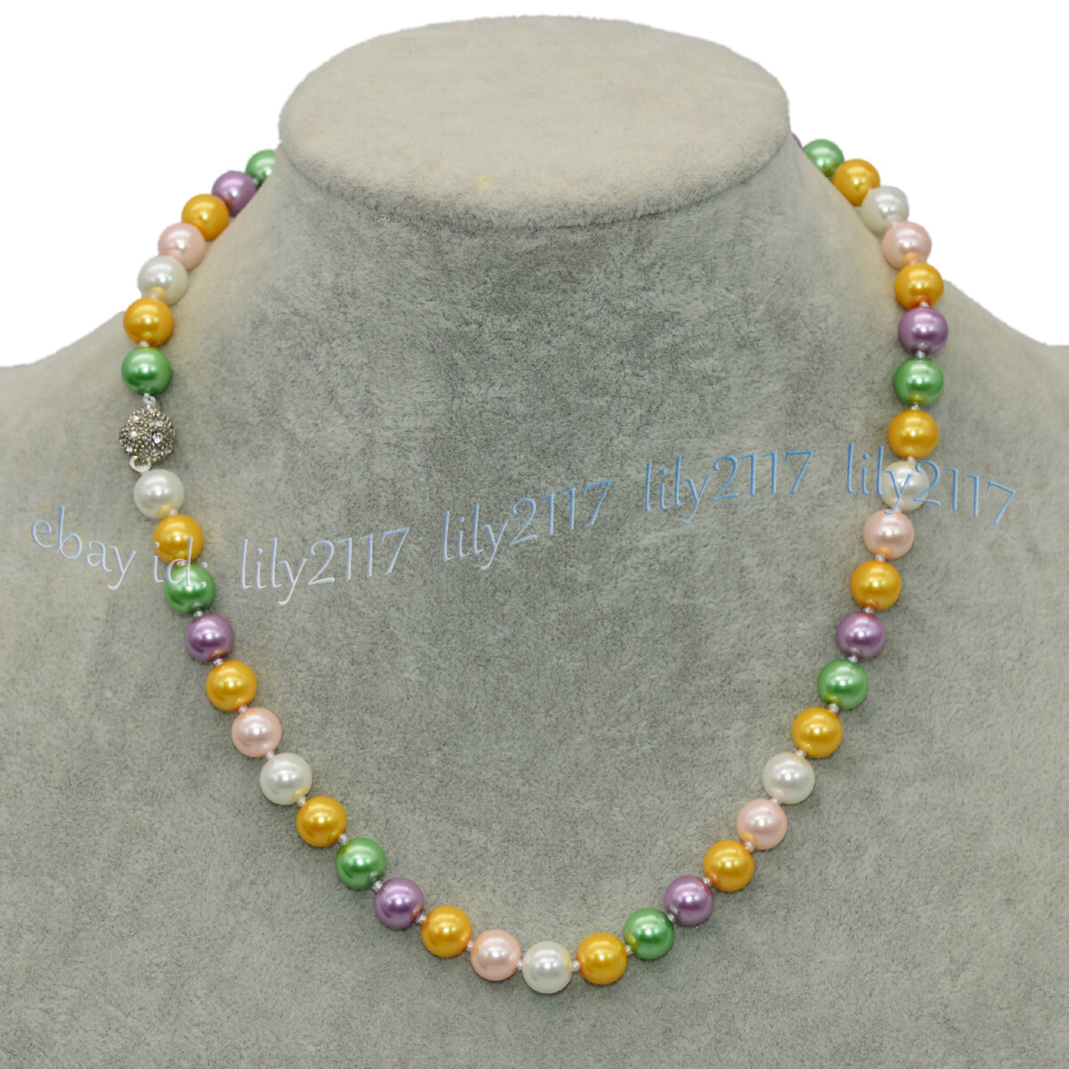 8/10/12mm Multicolor South Sea Shell Pearl Round Beaded Necklaces 14-48 inches