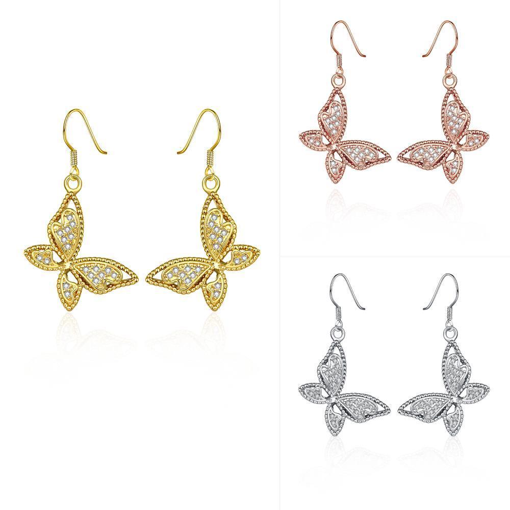 Rose Gold Platinum Plated Earrings AAA Zirconia Fish Hook Butterfly .52 L230