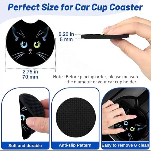 2 Pack Car Cup Holder Coasters 2.75″ Universal Size Anti Slip Dragon and Skulls
