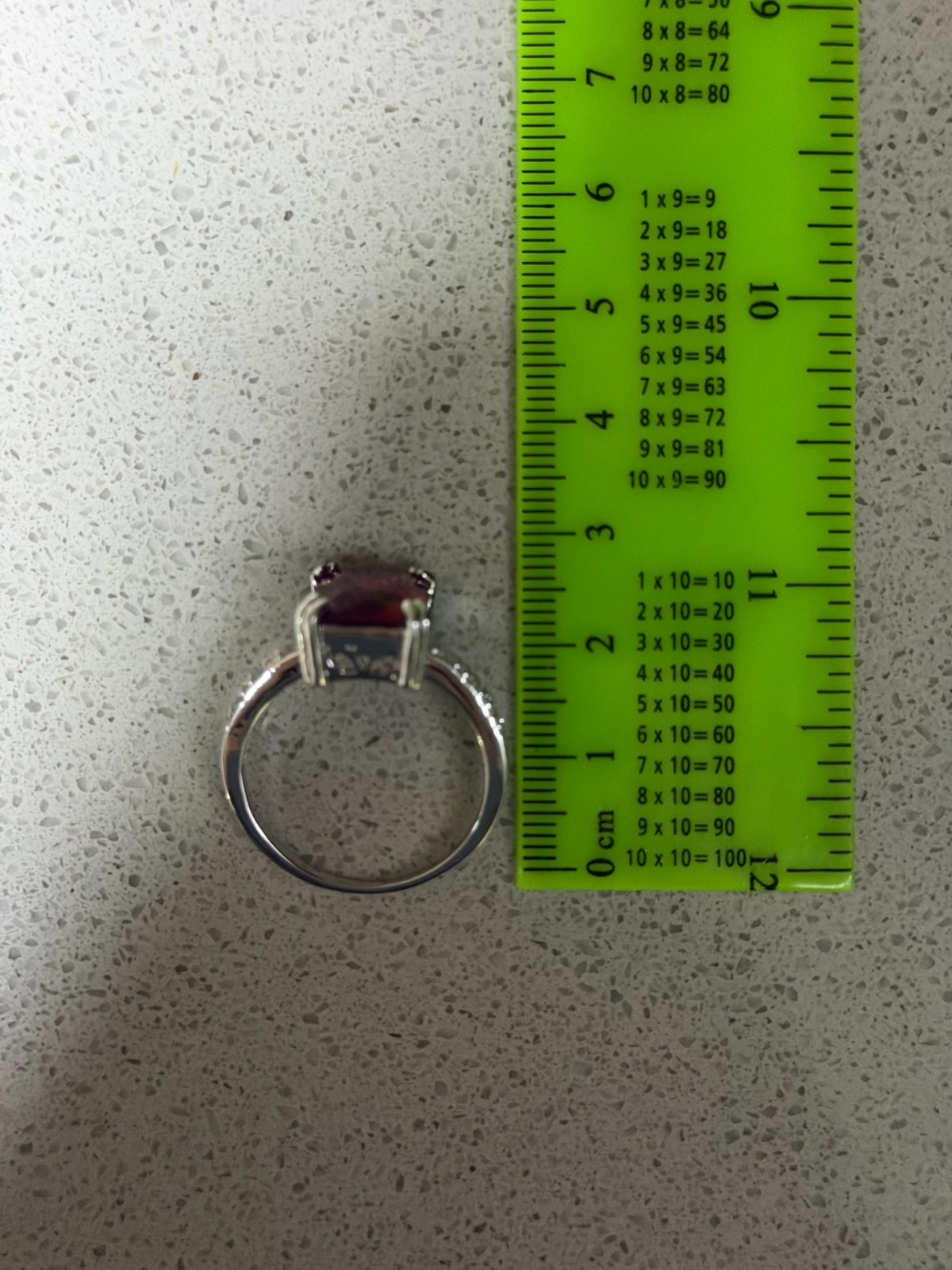 Emerald Shape Red Gemstone Ring With Side Stones Size 11