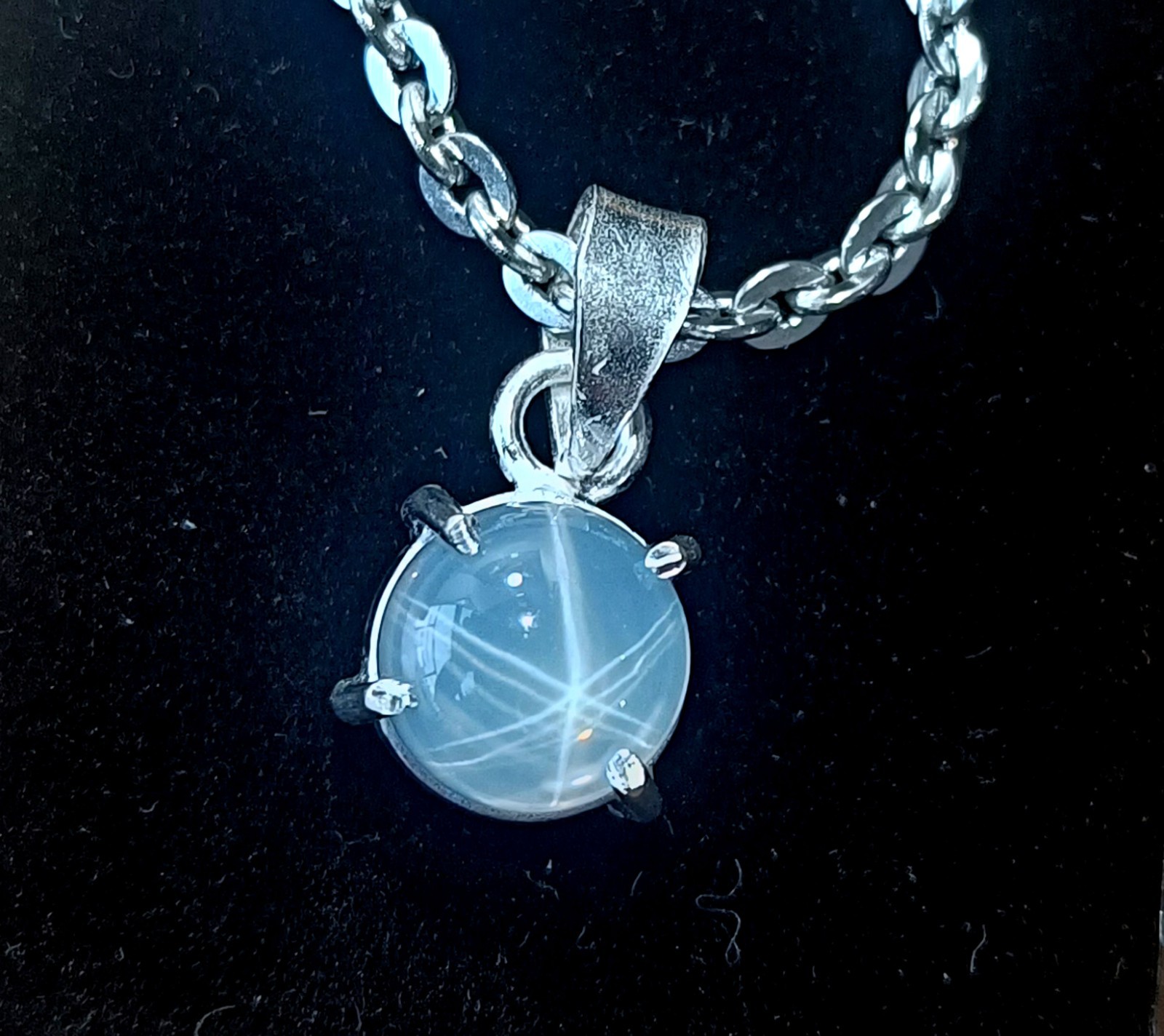 14.35 Ct Natural 6 Ray Star Sapphire Pendant in Silver Round Jewelry With Chain