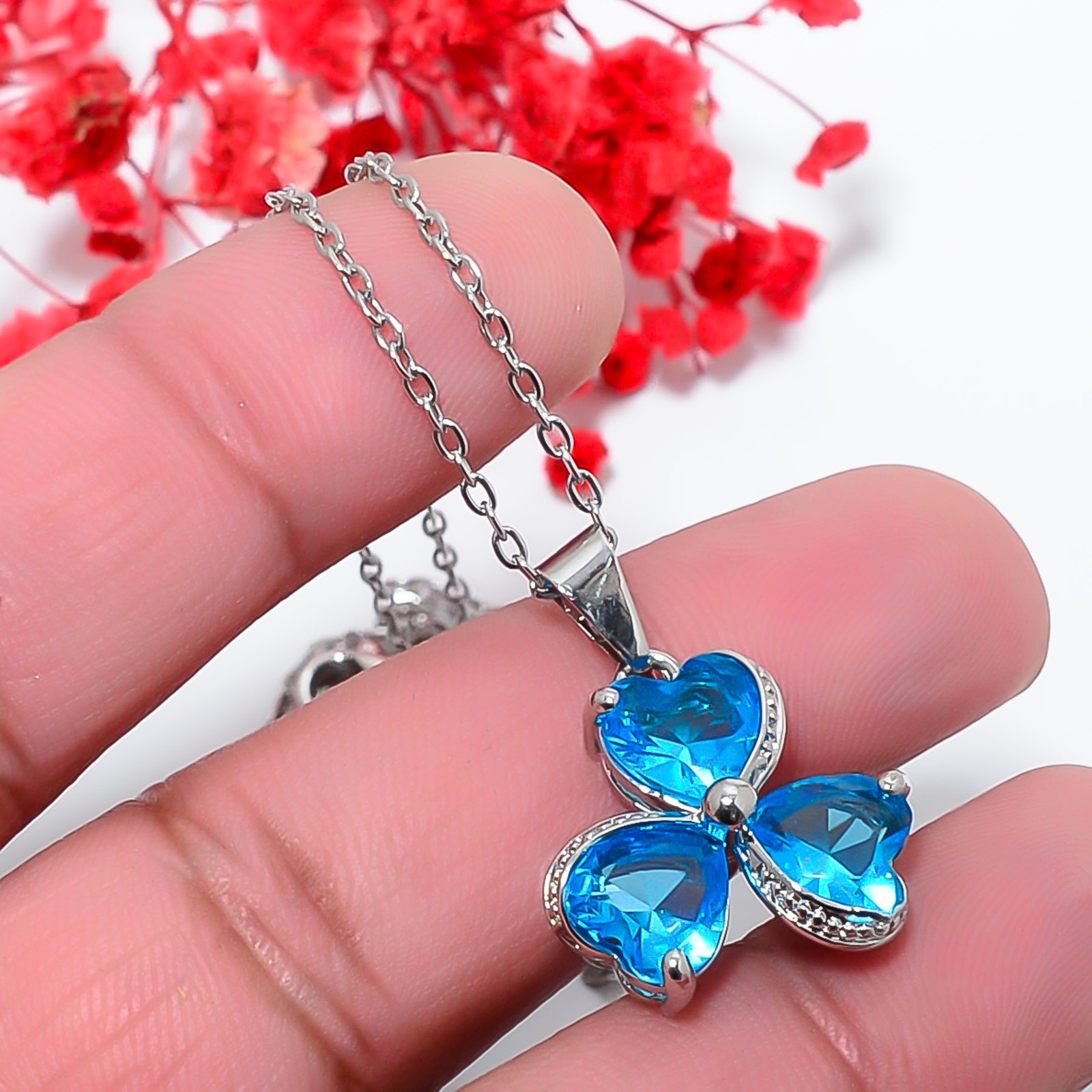 Blue Topaz 925 Sterling Silver Floral Pendant With Adjustable Chain 18-20″ CP021