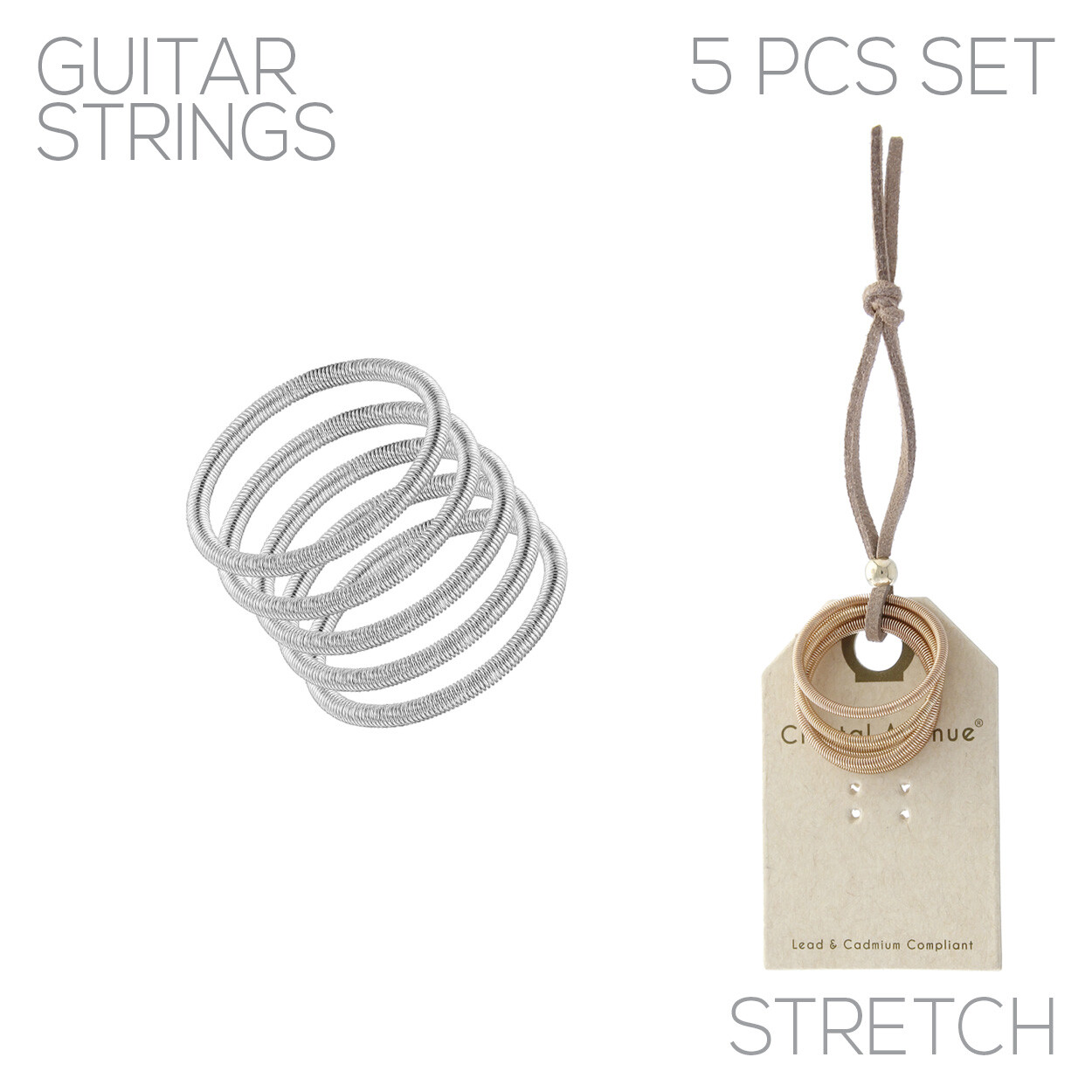 Guitar String Ring Stretch Plain in Silver or Gold Color