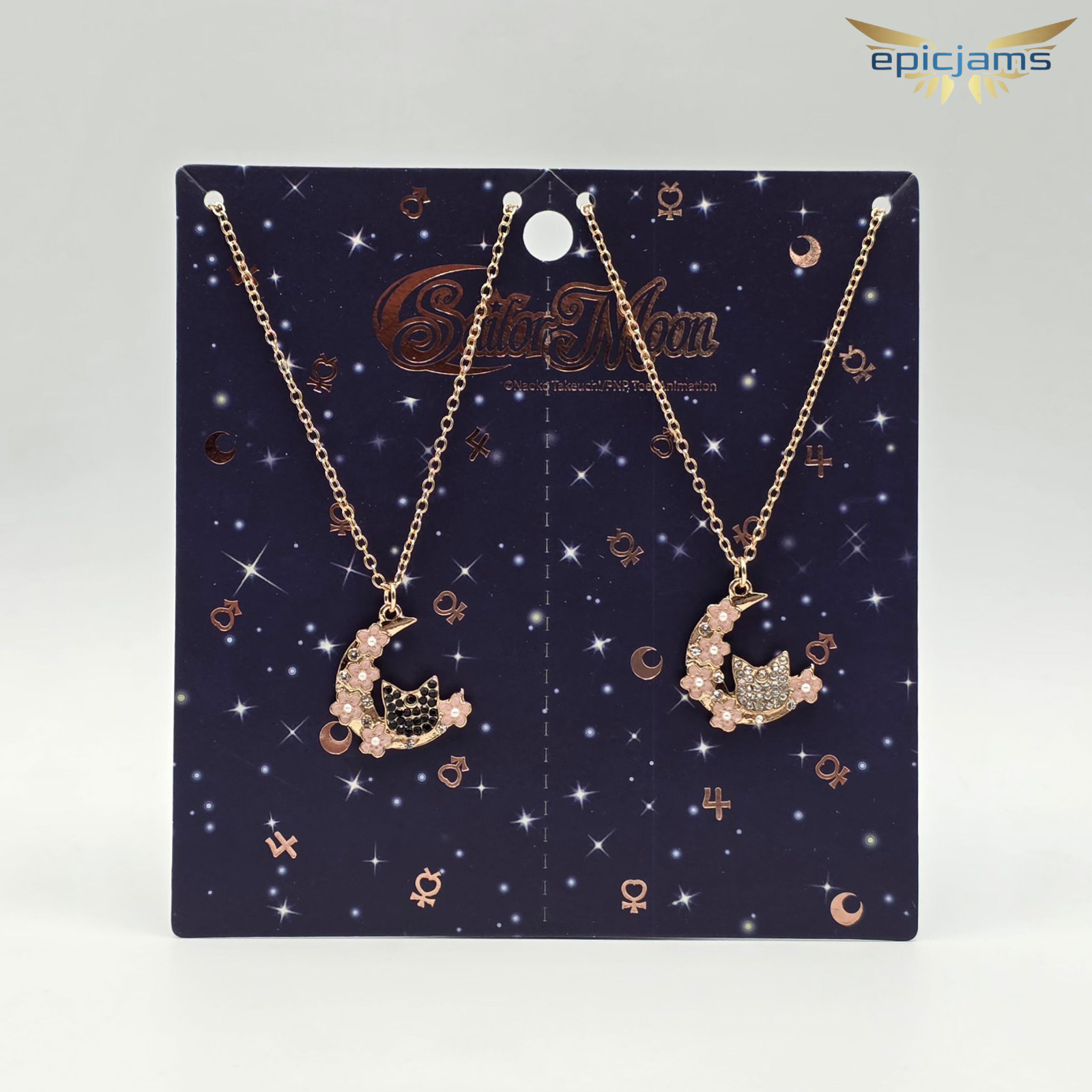 Pretty Guardian Sailor Moon Artemis & Luna Floral Moon Best Friend Necklace Set